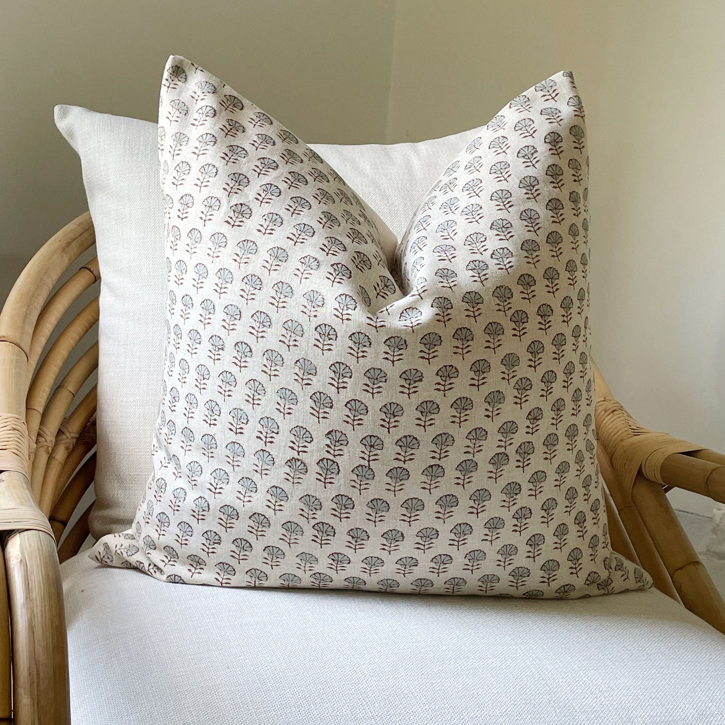 Block Print Linen Pillow Cover, Neutral Pillow Cover