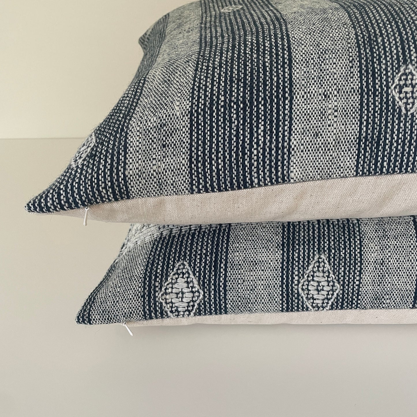 Navy Blue and Gray Stripe Woven Wool Pillow Cover