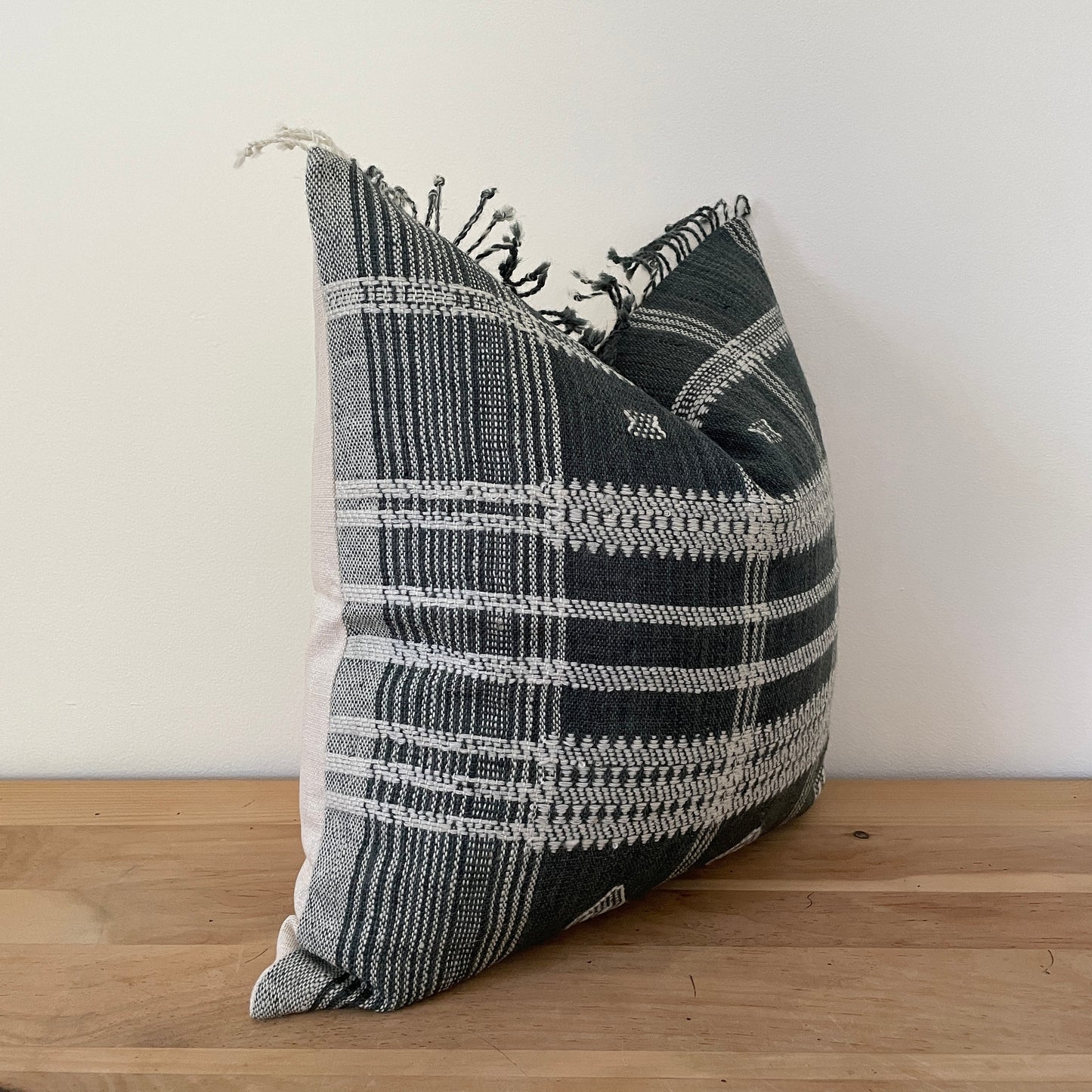 Gray Wool Pillow Cover with Fringe