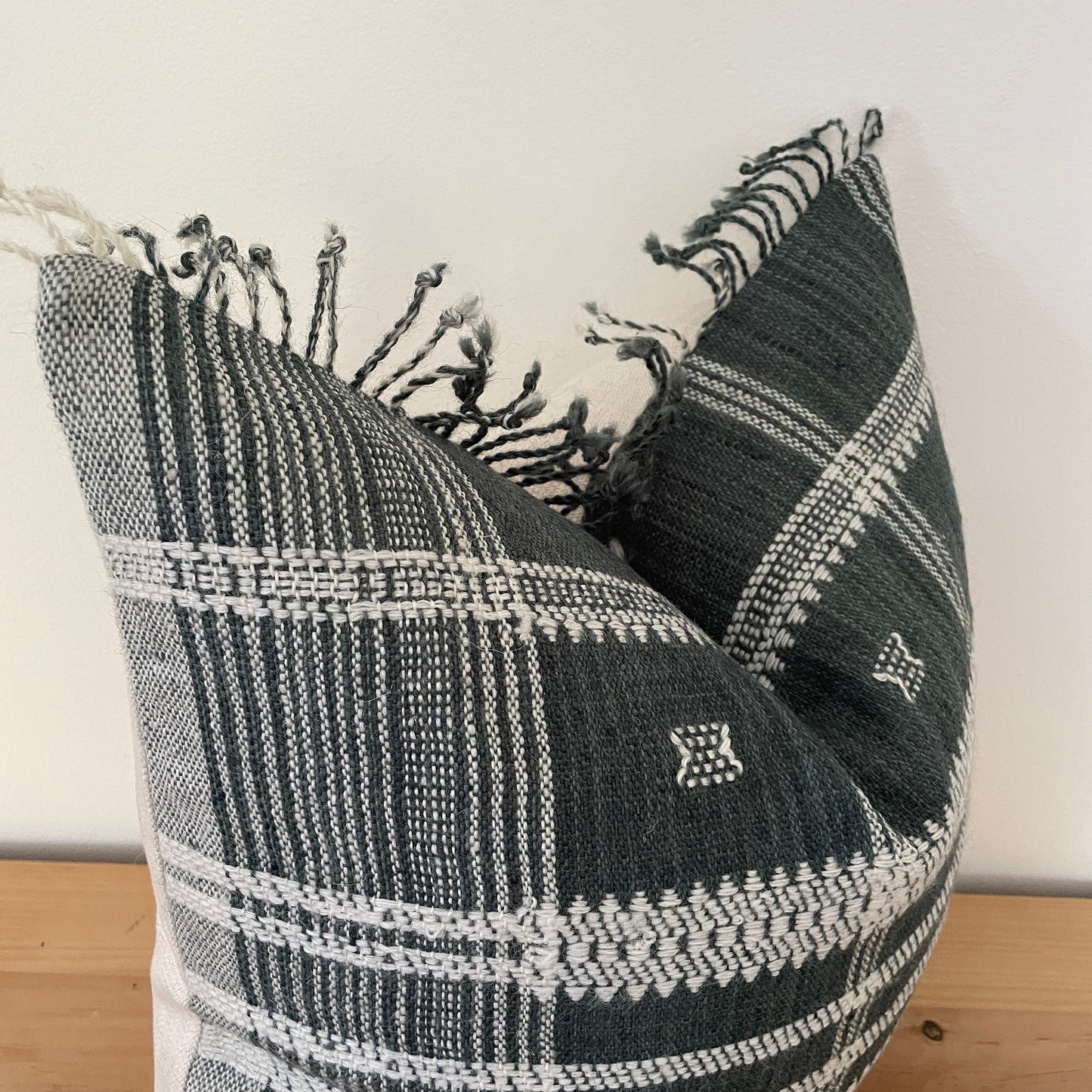 Gray Wool Pillow Cover with Fringe