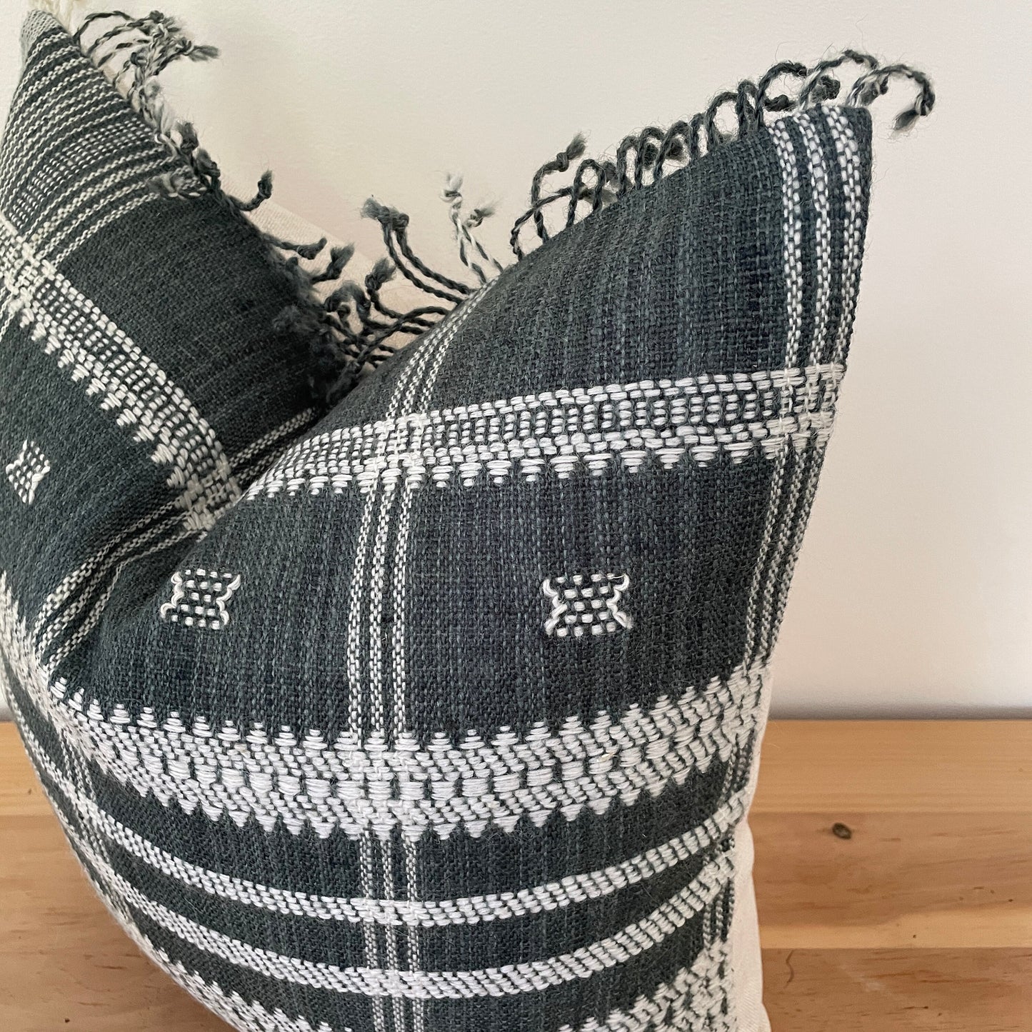 Gray Wool Pillow Cover with Fringe