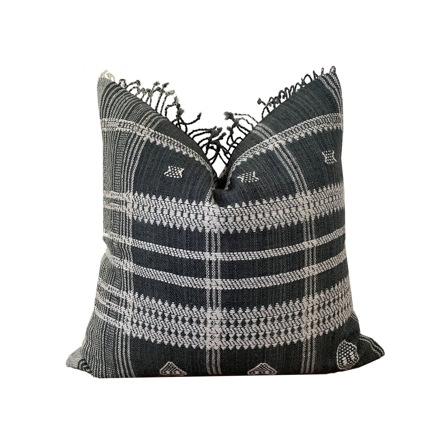 Gray Wool Pillow Cover with Fringe