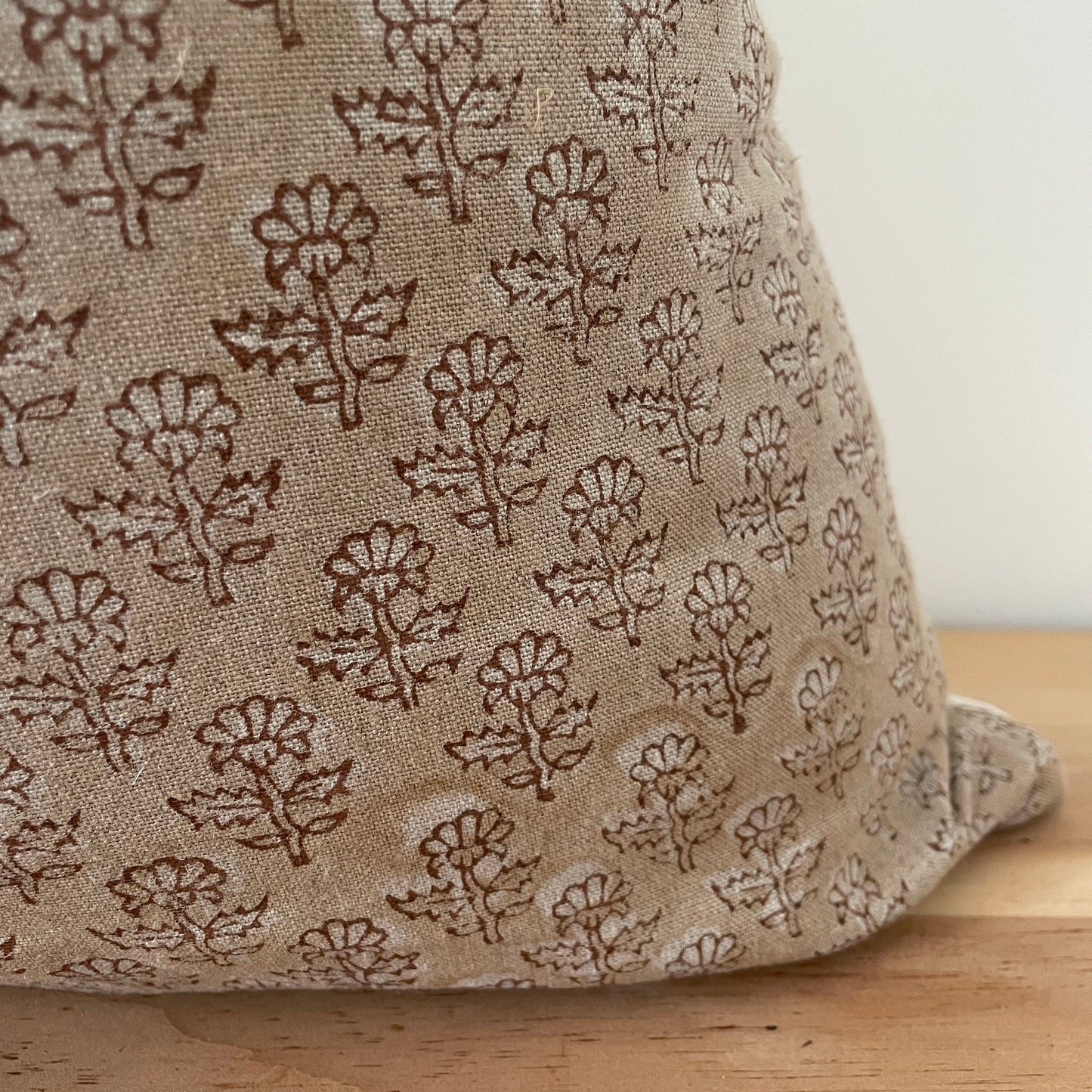 Brown Linen Block Print Pillow Cover, Neutral Floral Block Print Pillow Cover || Dye Lot 3