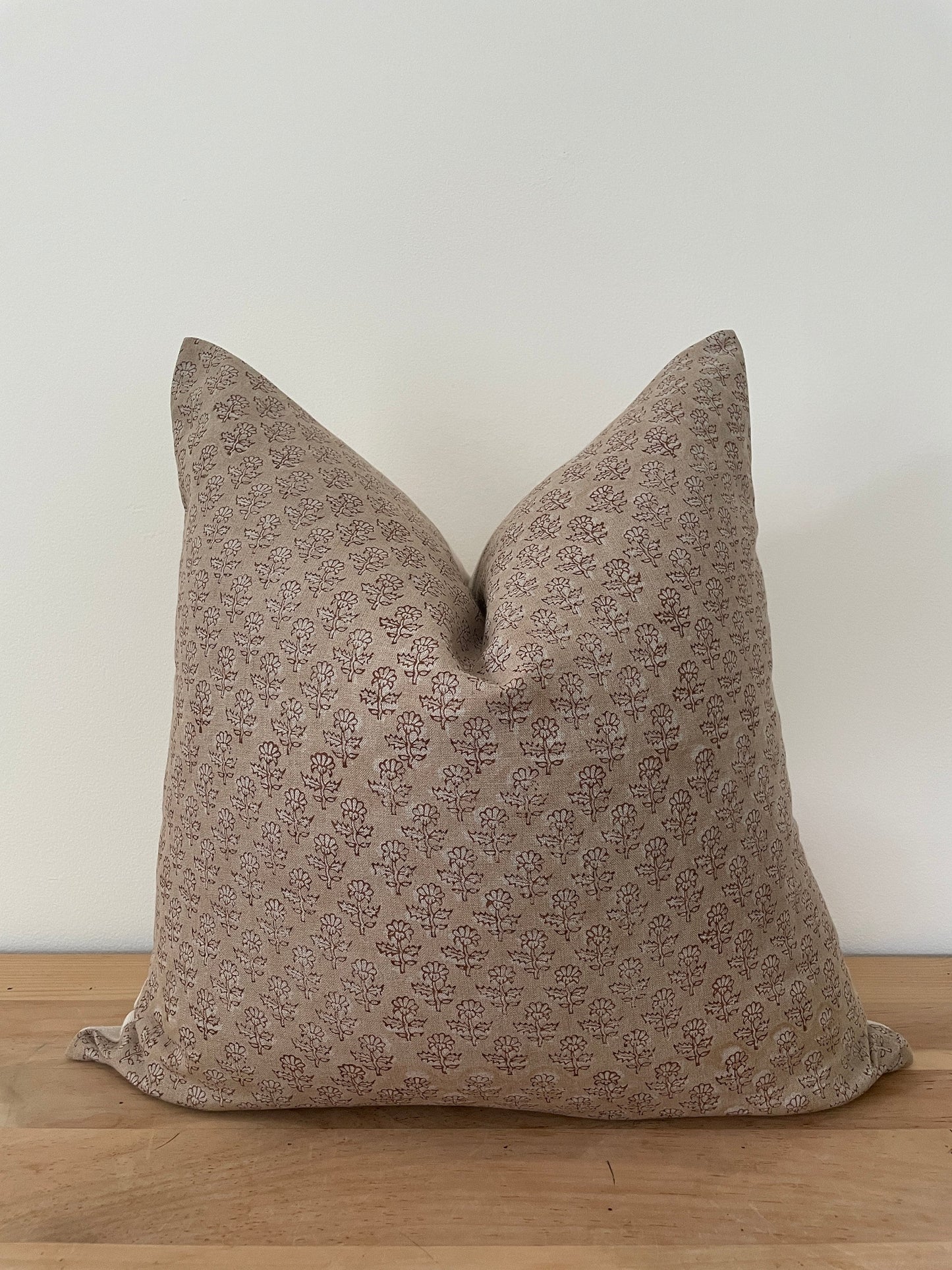 Brown Linen Block Print Pillow Cover, Neutral Floral Block Print Pillow Cover || Dye Lot 3