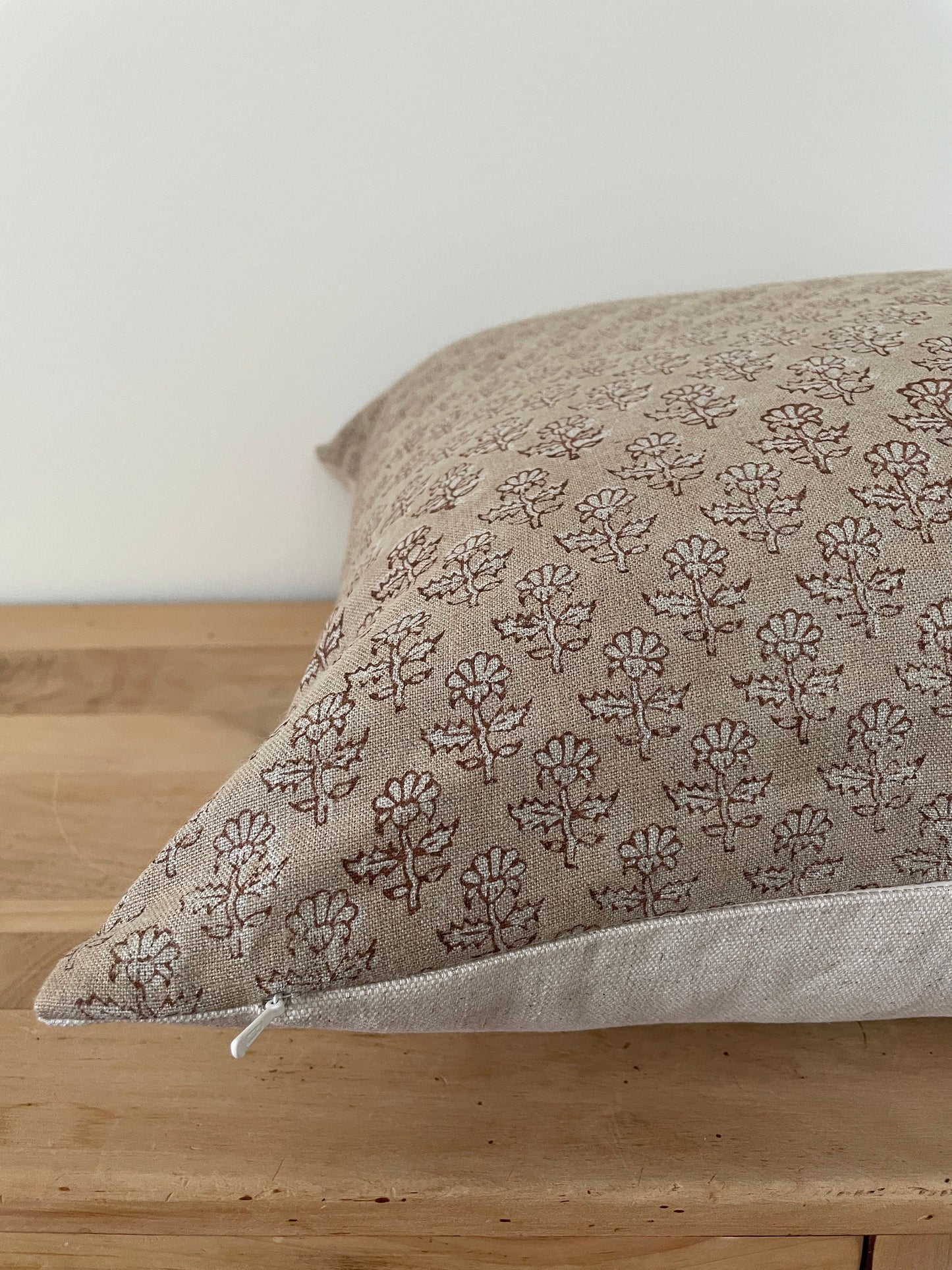 Brown Linen Block Print Pillow Cover, Neutral Floral Block Print Pillow Cover || Dye Lot 3