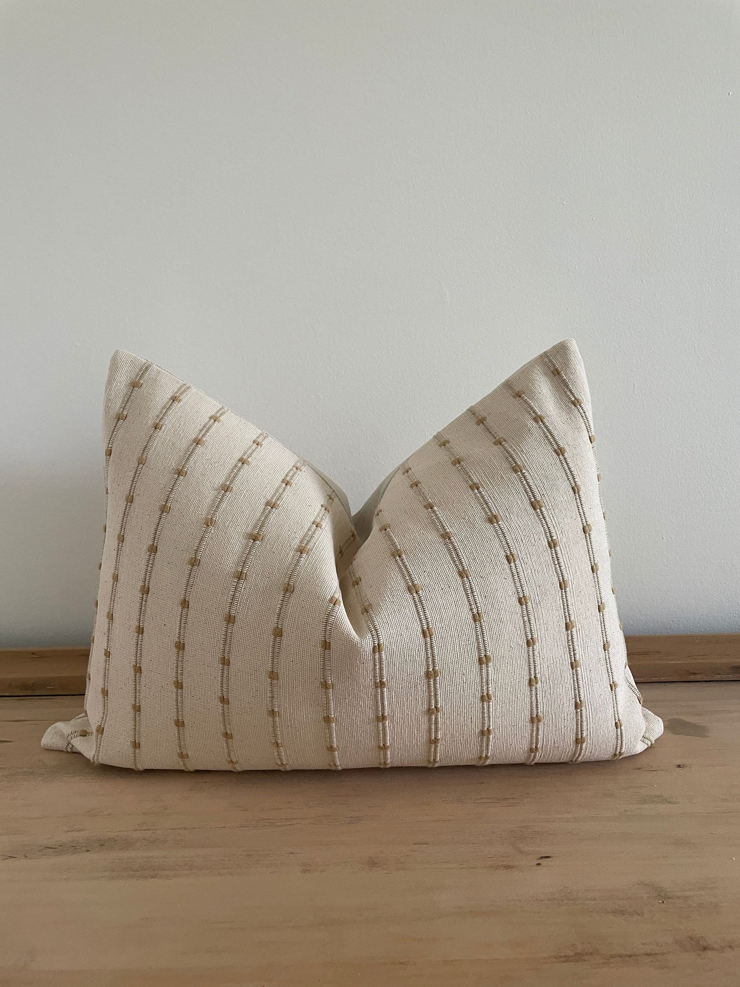 Woven Cream and Ochre Stripe Lumbar Pillow Cover