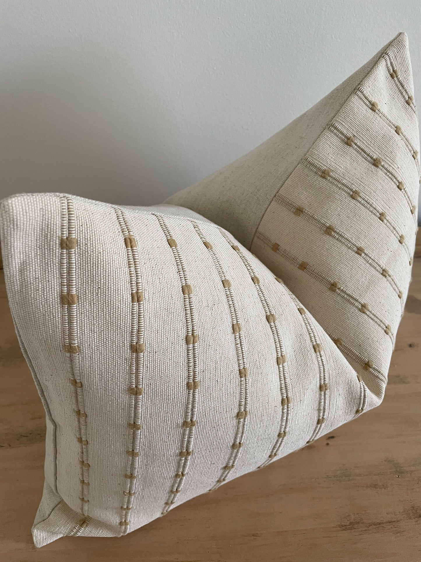 Woven Cream and Ochre Stripe Lumbar Pillow Cover