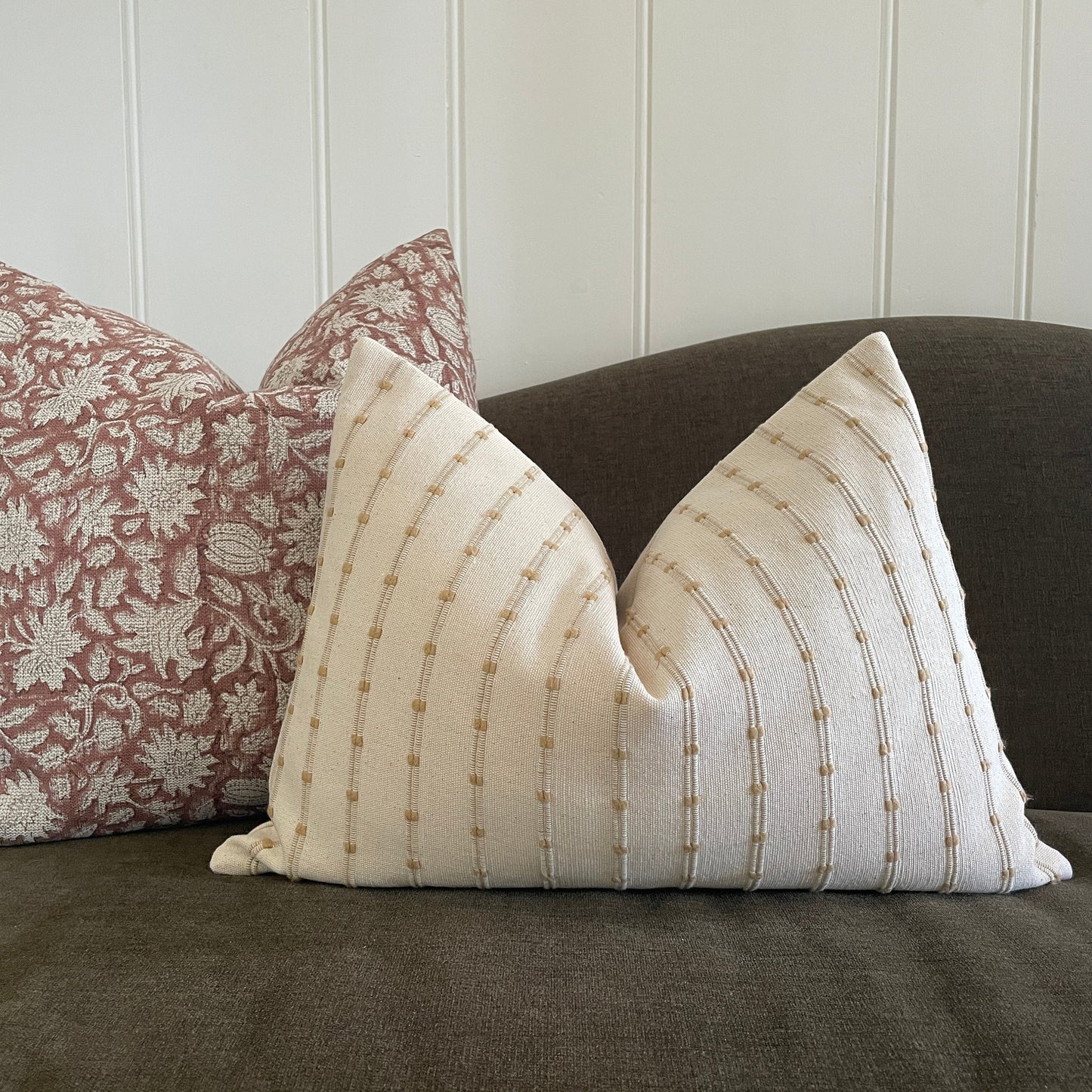 Woven Cream and Ochre Stripe Lumbar Pillow Cover