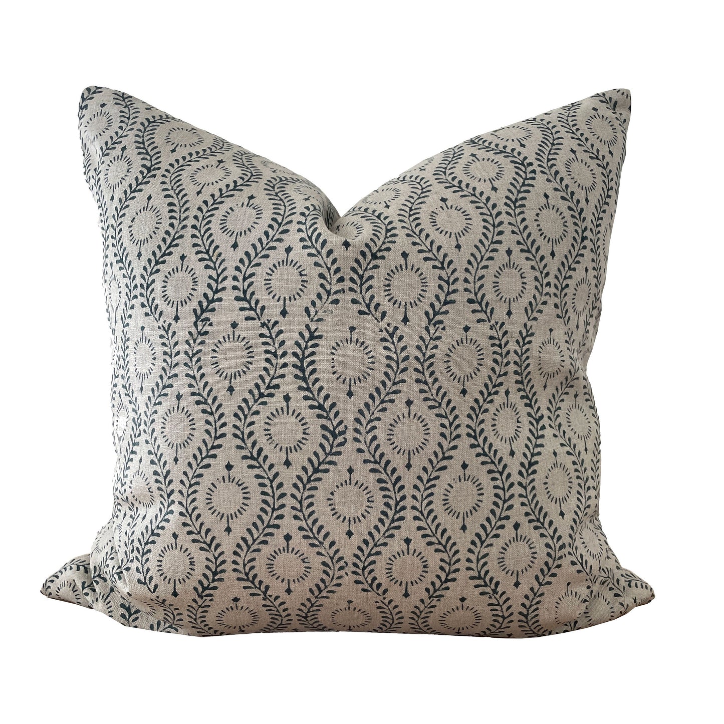 Blue Block Pillow Cover Combo, Blue on Natural Linen Block Print Pillows