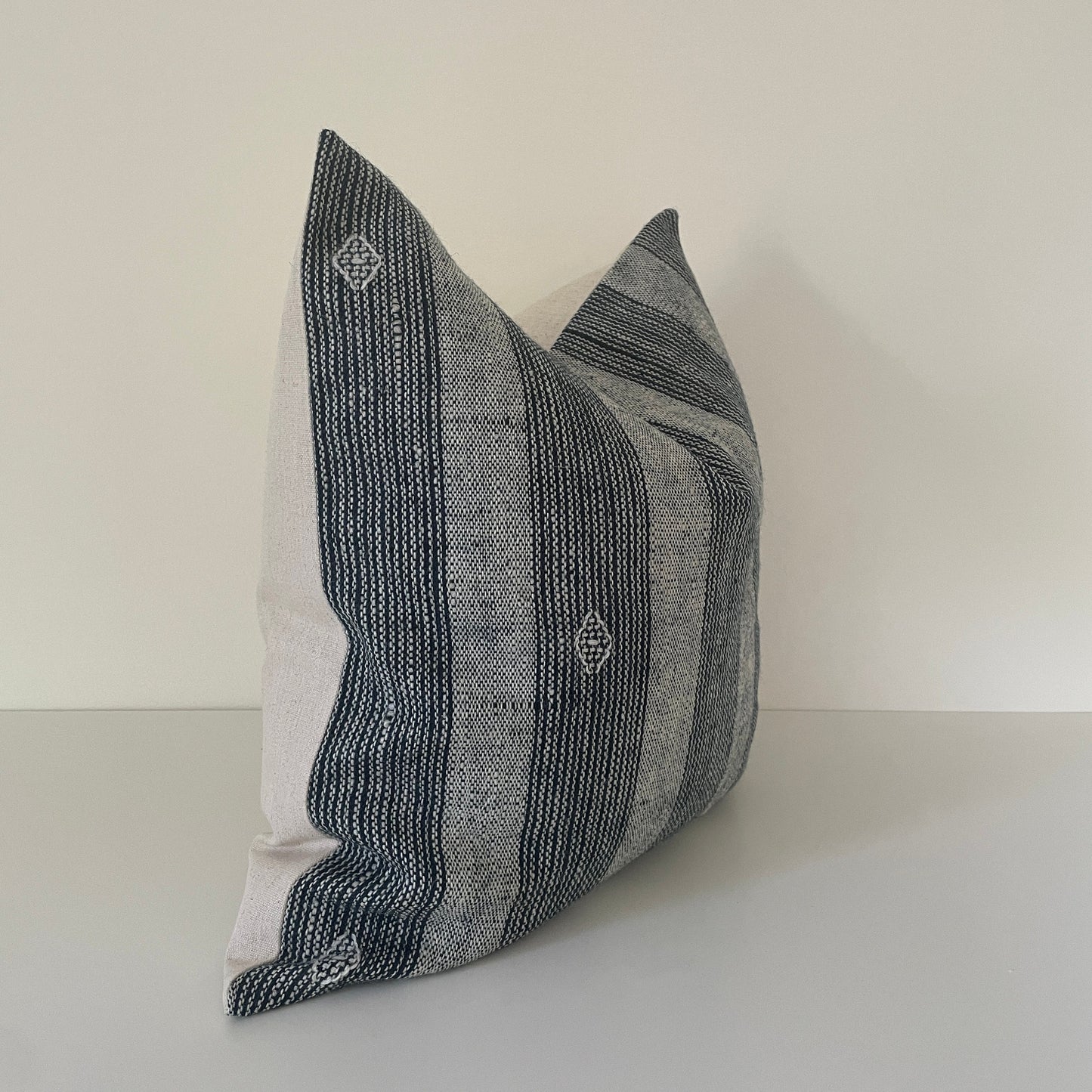 Navy Blue and Gray Stripe Woven Wool Pillow Cover