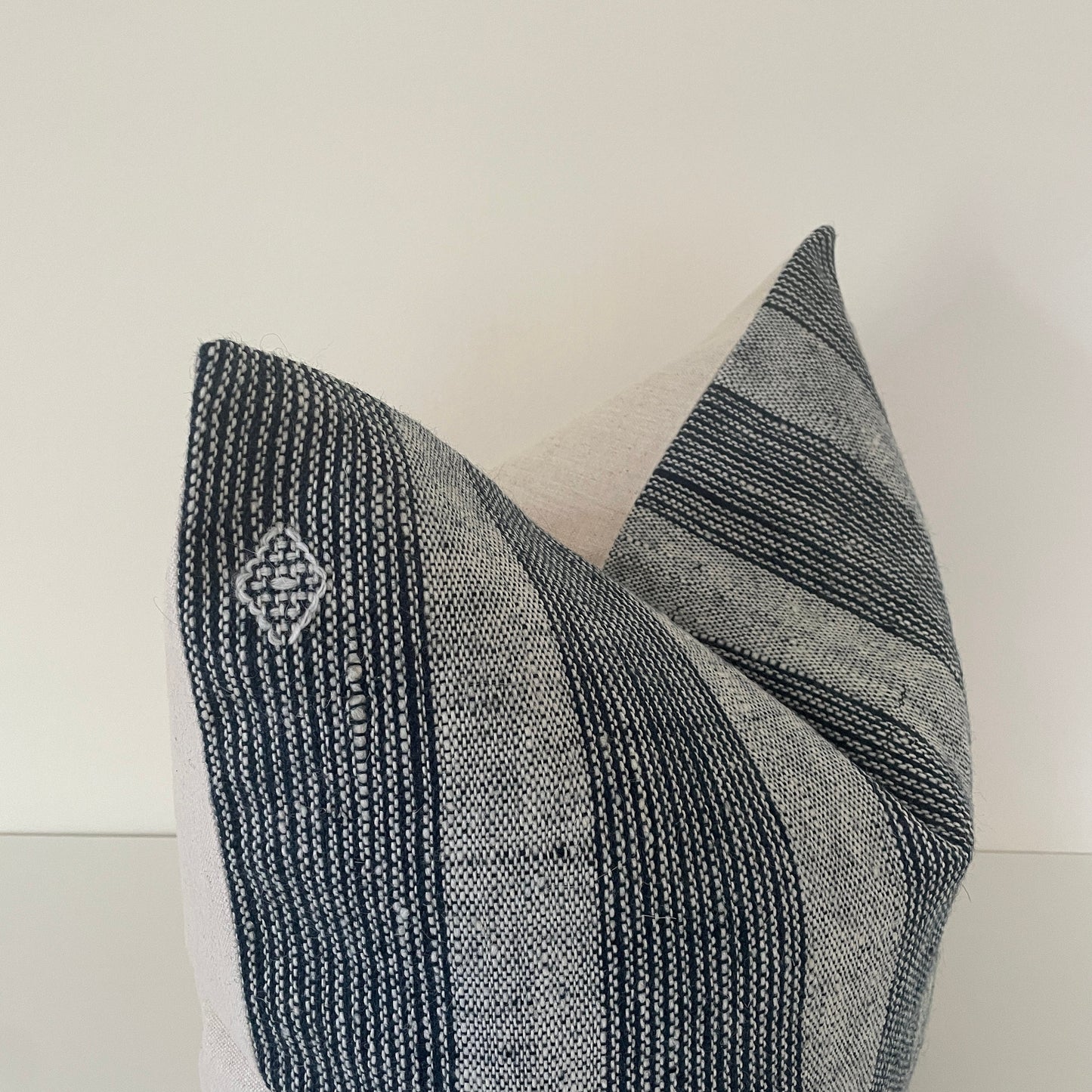 Navy Blue and Gray Stripe Woven Wool Pillow Cover