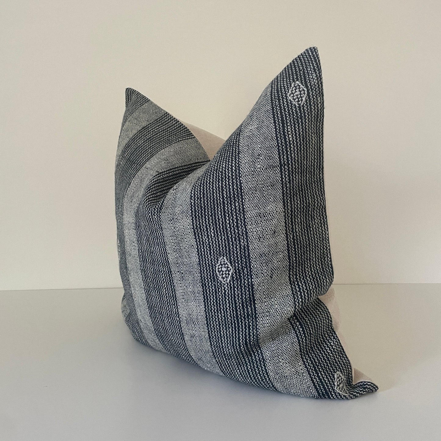 Navy Blue and Gray Stripe Woven Wool Pillow Cover