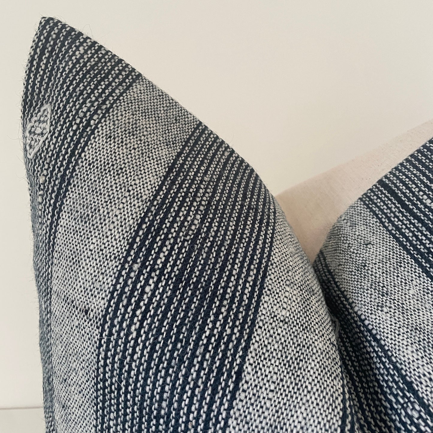 Navy Blue and Gray Stripe Woven Wool Pillow Cover