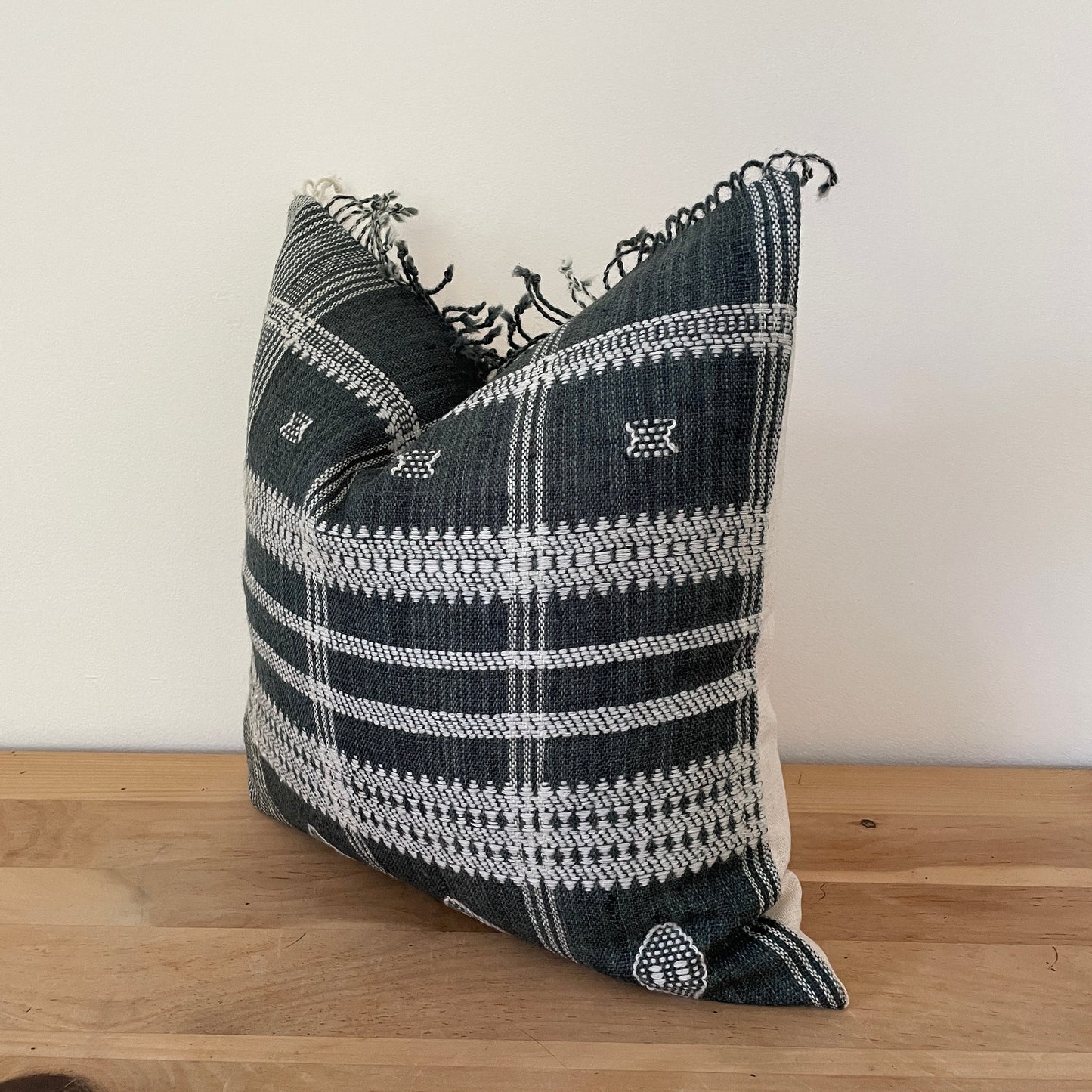 Gray Wool Pillow Cover with Fringe