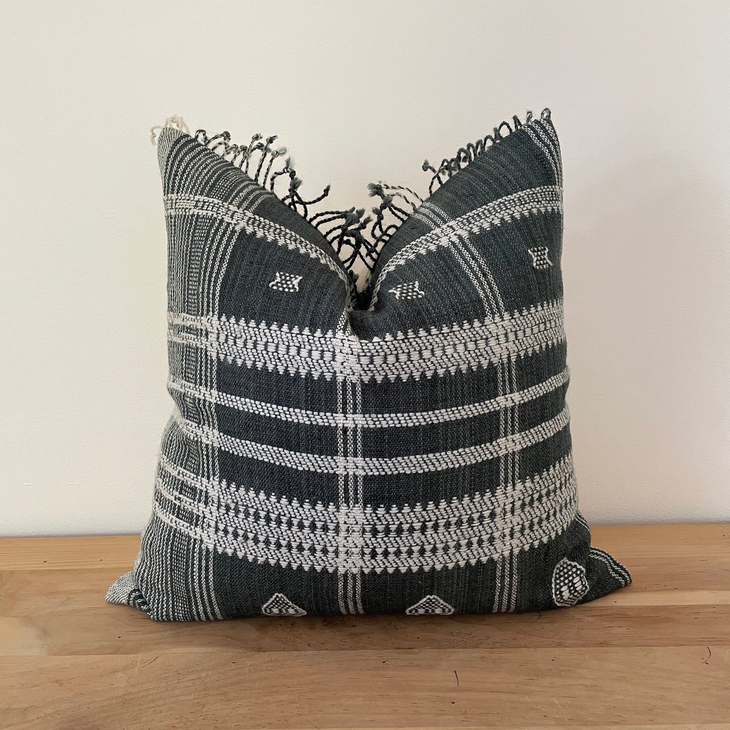 Gray Wool Pillow Cover with Fringe