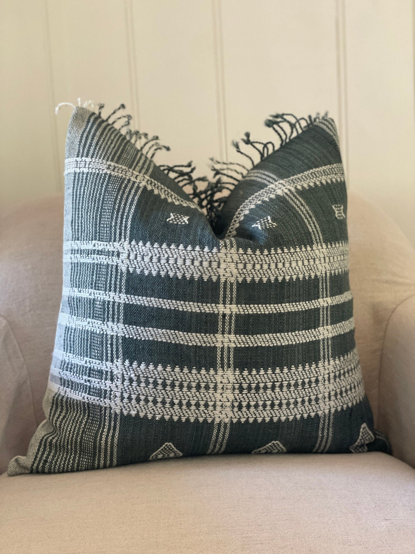 Gray Wool Pillow Cover with Fringe