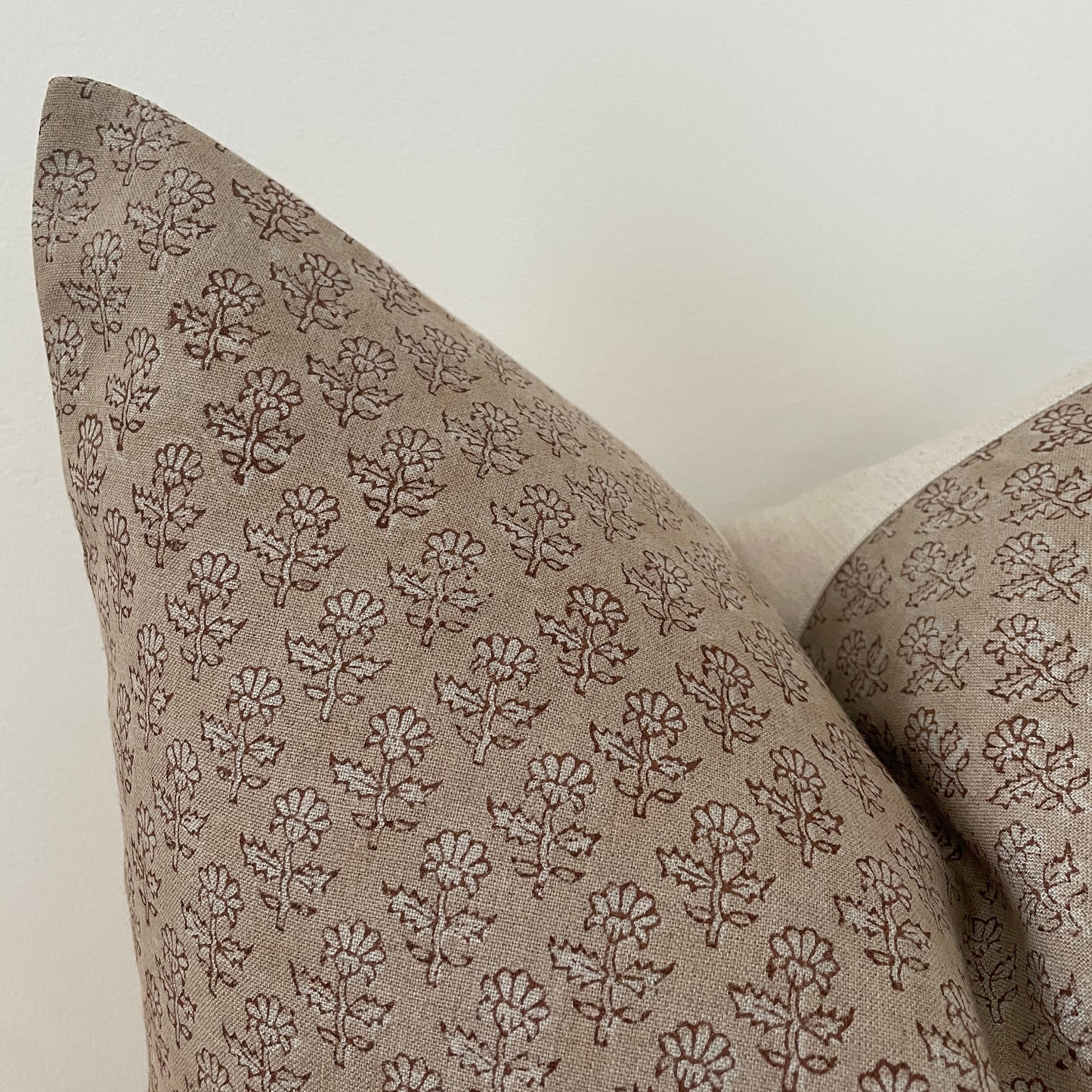 Brown Linen Block Print Pillow Cover, Neutral Floral Block Print Pillow Cover || Dye Lot 3