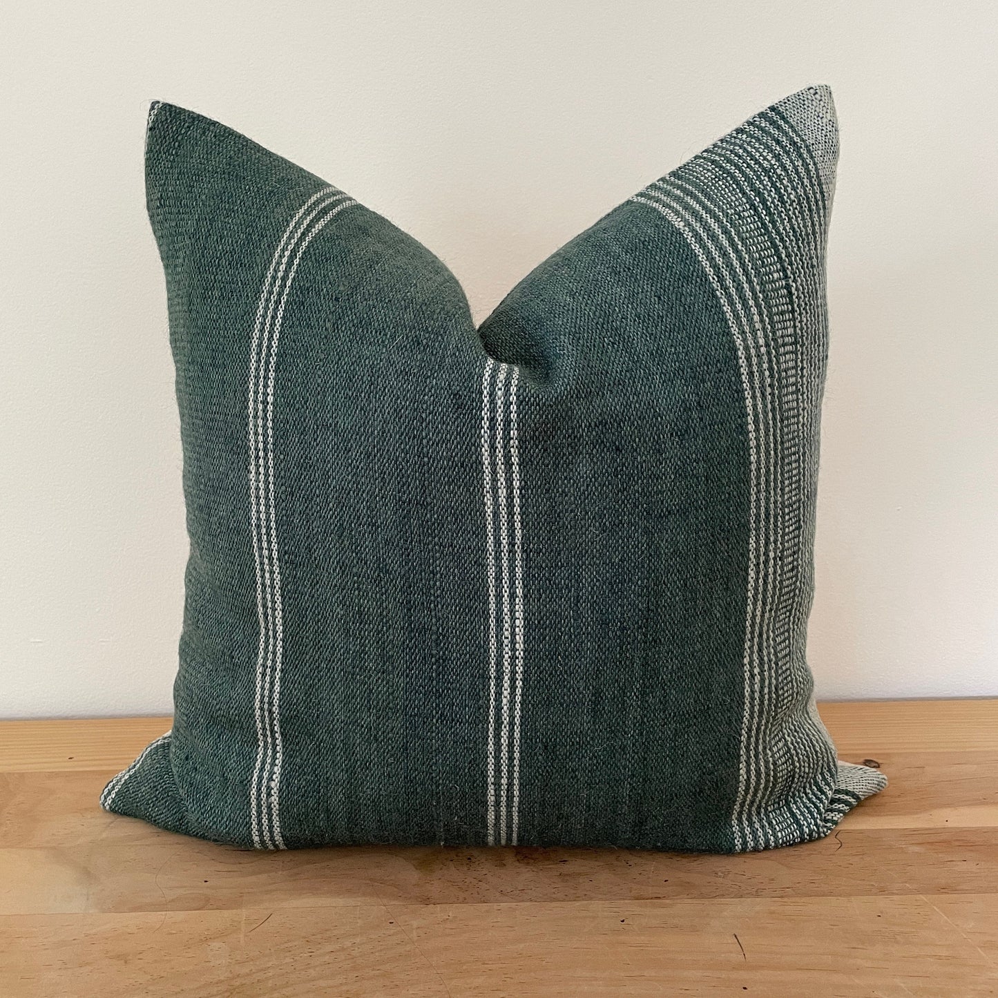 Green Stripe Wool Pillow Cover, Designer Woven Pillows