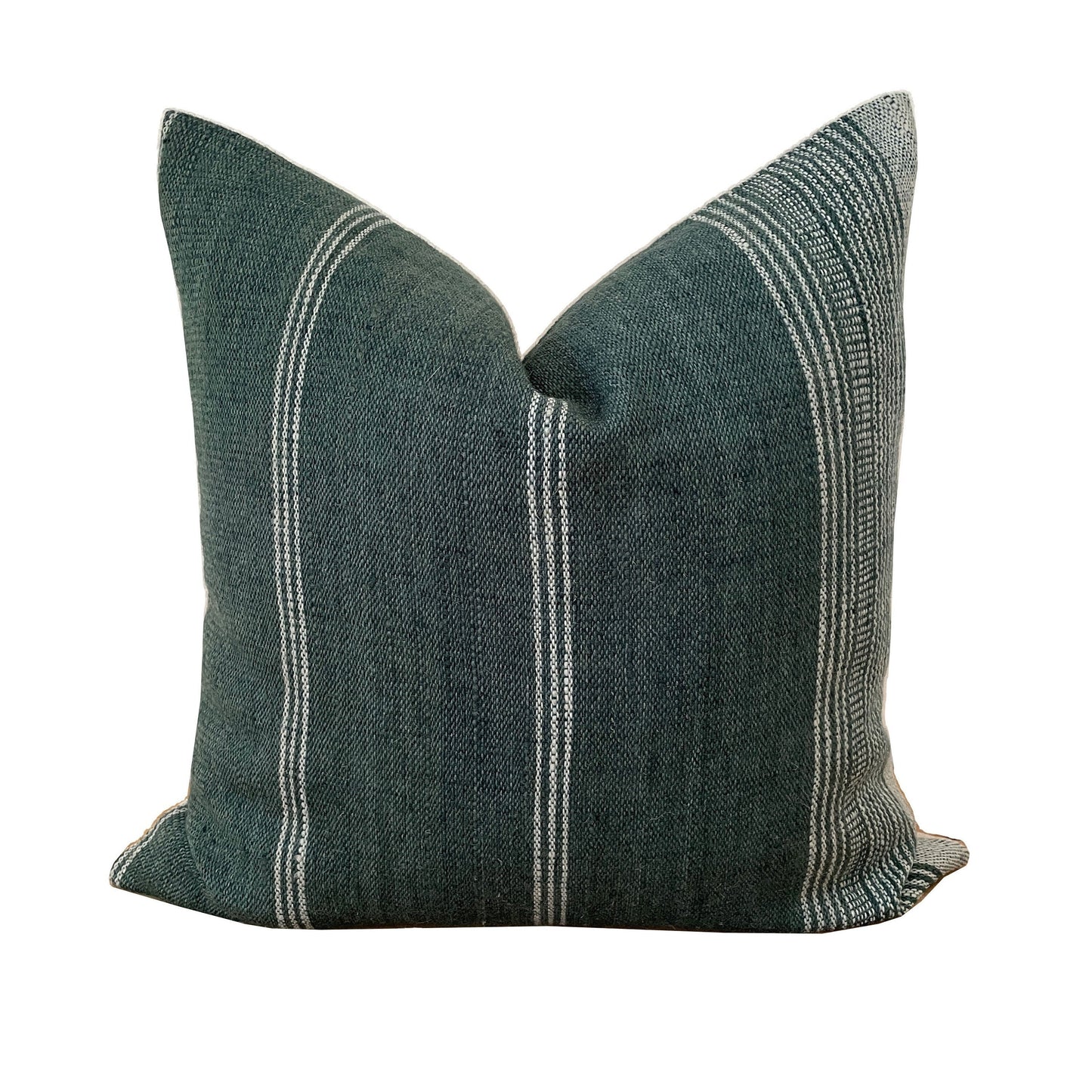 Green Stripe Wool Pillow Cover, Designer Woven Pillows