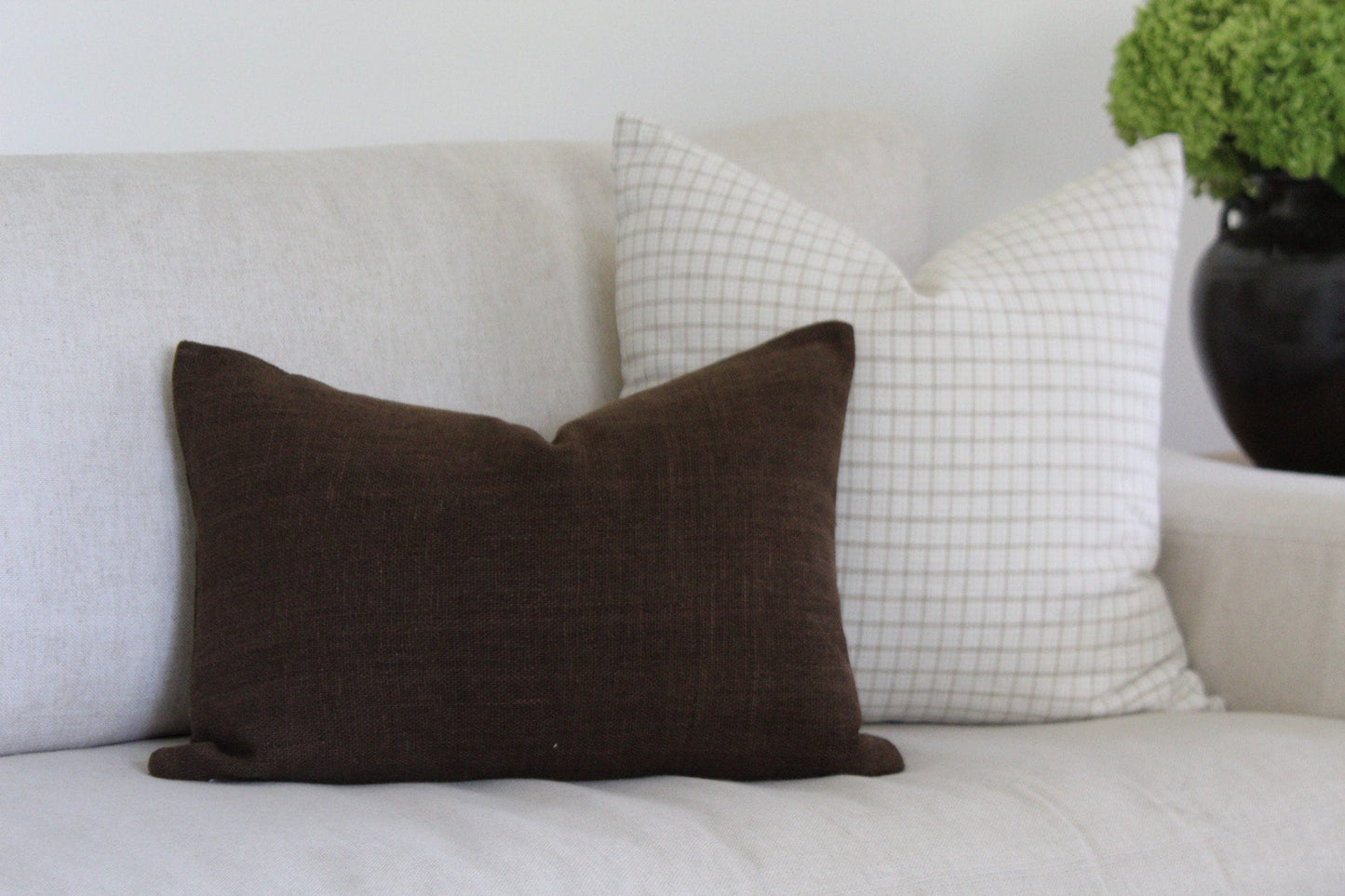 Cream and Natural Plaid Pillow Cover