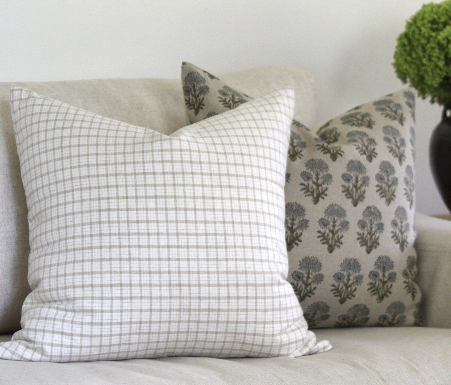 Cream and Natural Plaid Pillow Cover