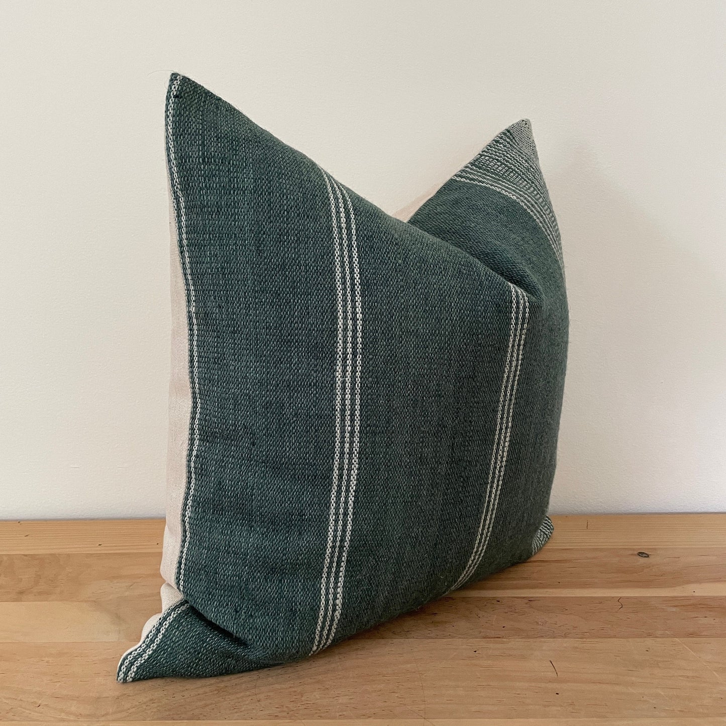 Green Stripe Wool Pillow Cover, Designer Woven Pillows