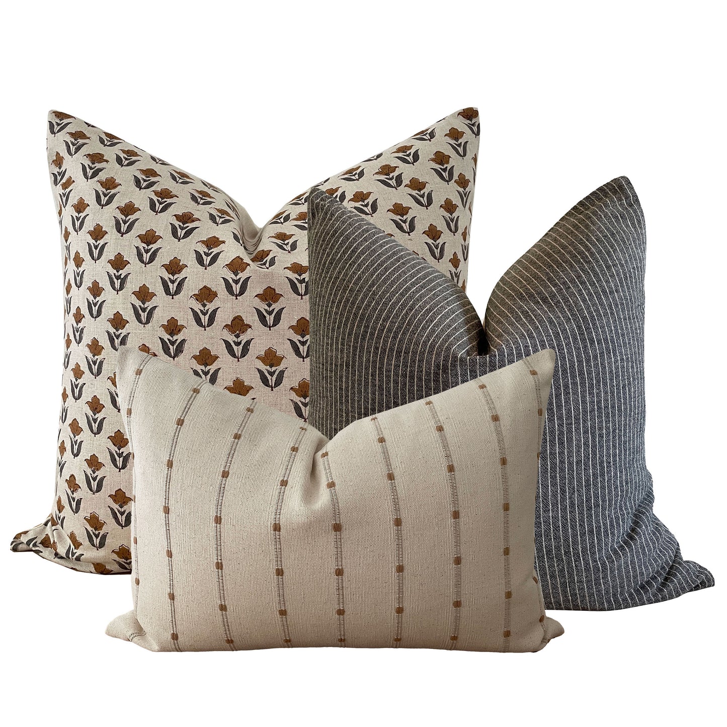 Neutral Gray Stripe and Block Print Pillow Combination || Set of 3 Covers