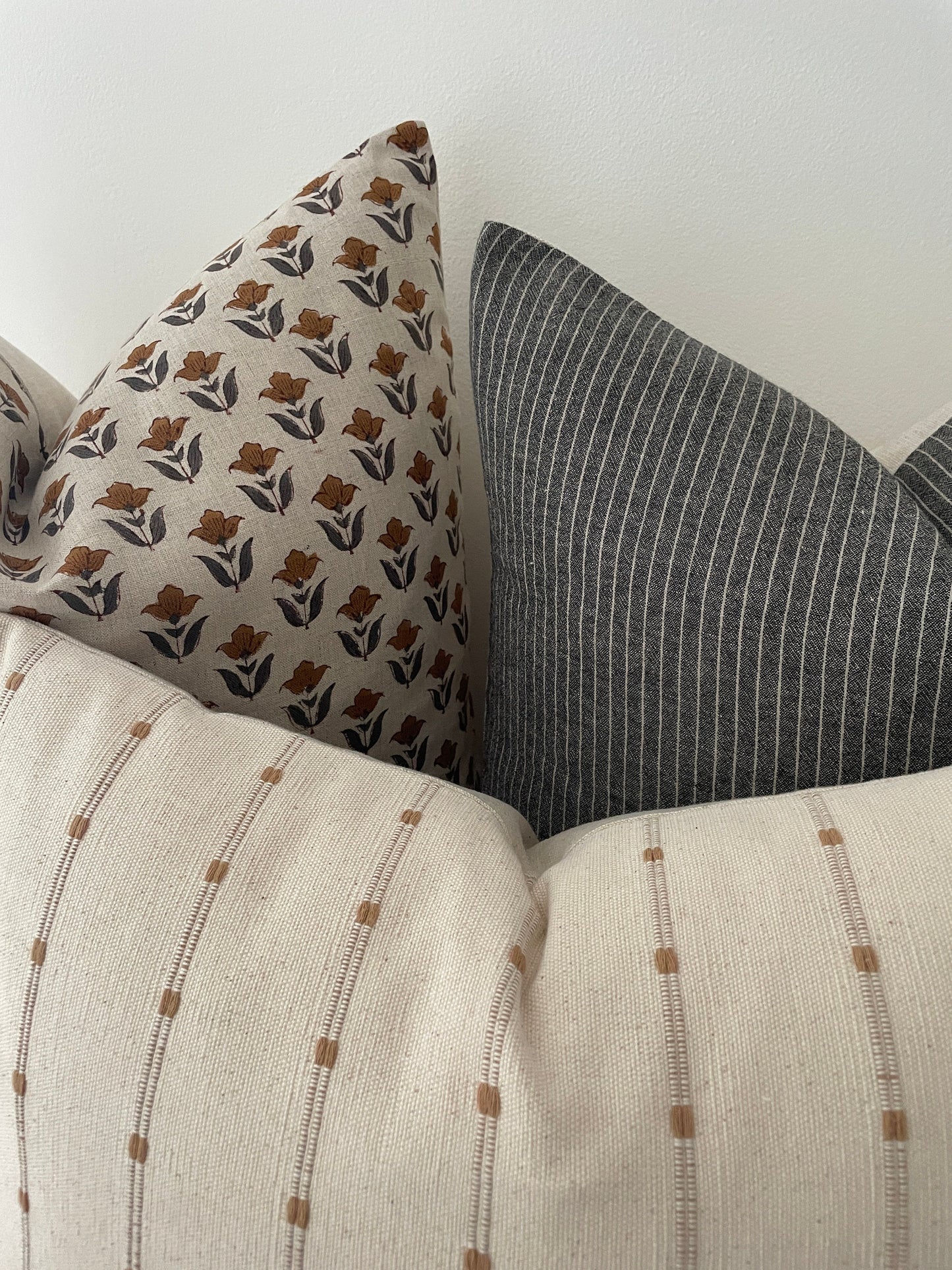 Neutral Gray Stripe and Block Print Pillow Combination || Set of 3 Covers