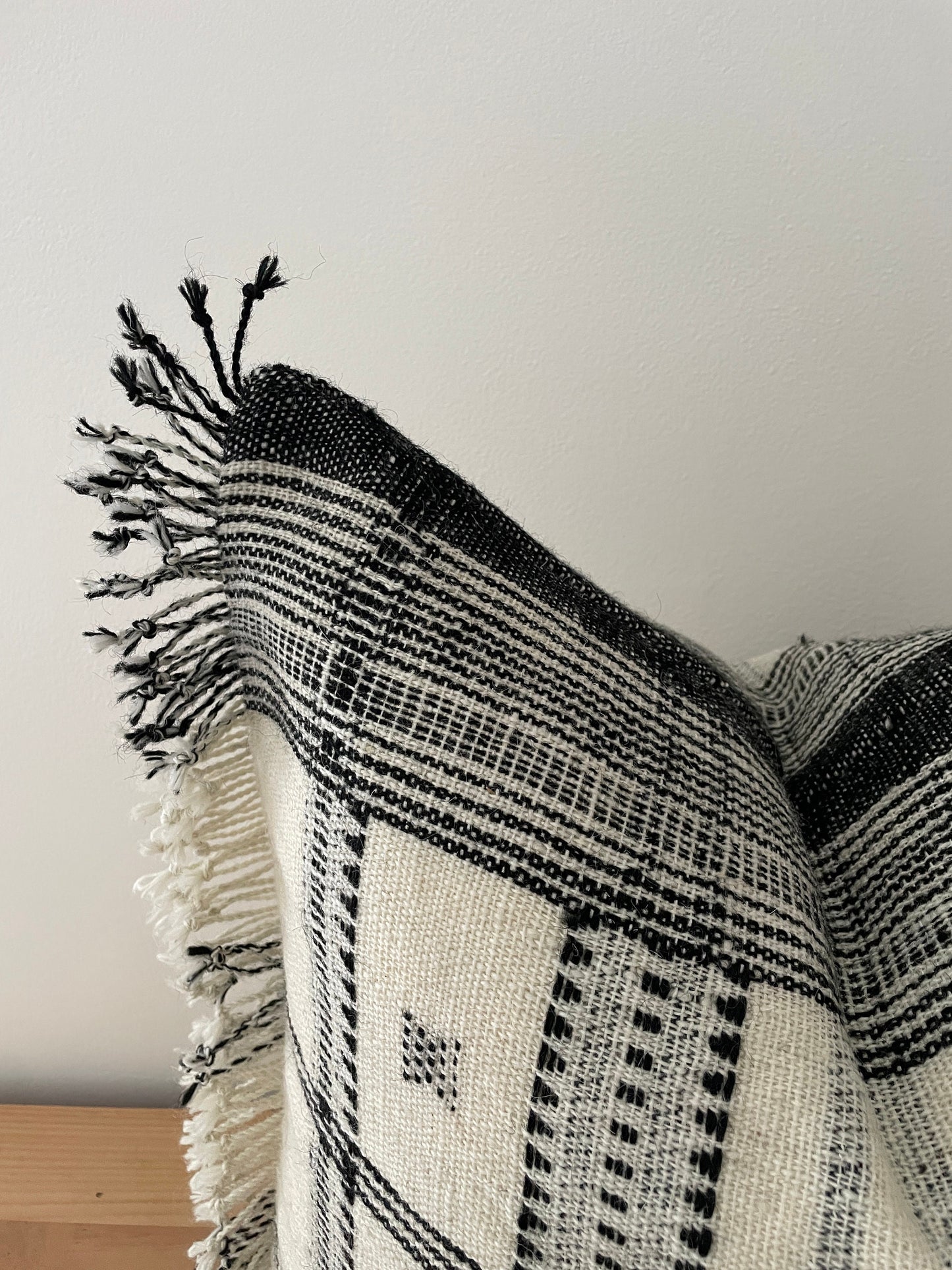 Ivory and Black Indian Wool Pillow Cover, Double Sided Pillow Cover