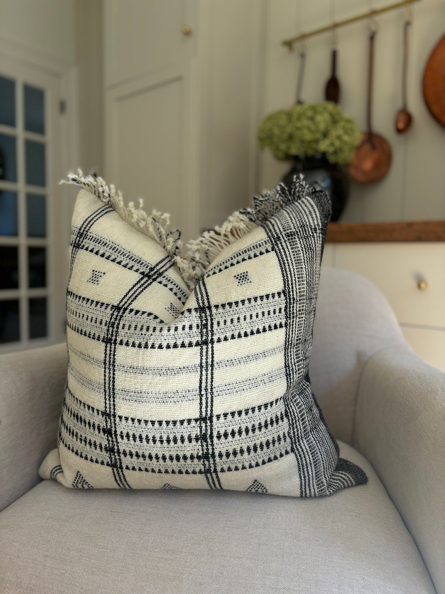 Ivory and Black Indian Wool Pillow Cover, Double Sided Pillow Cover