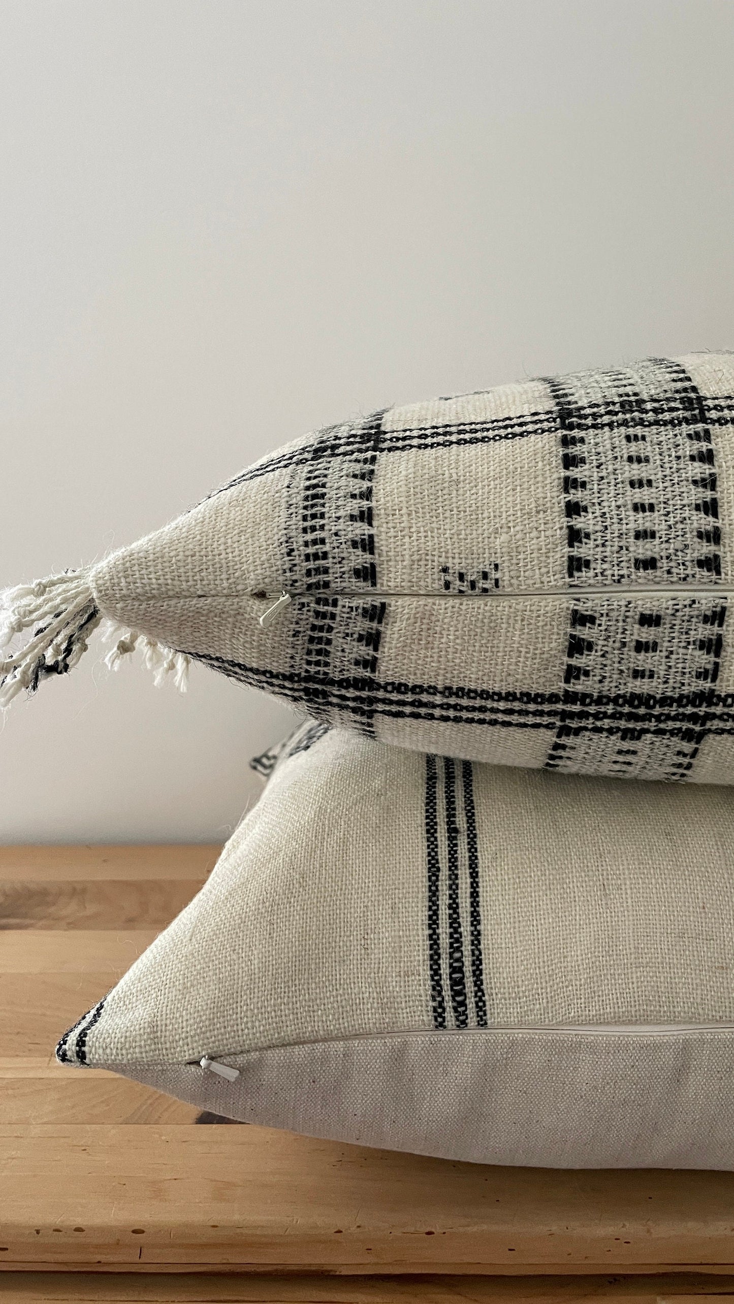 Ivory and Black Indian Wool Pillow Cover, Double Sided Pillow Cover