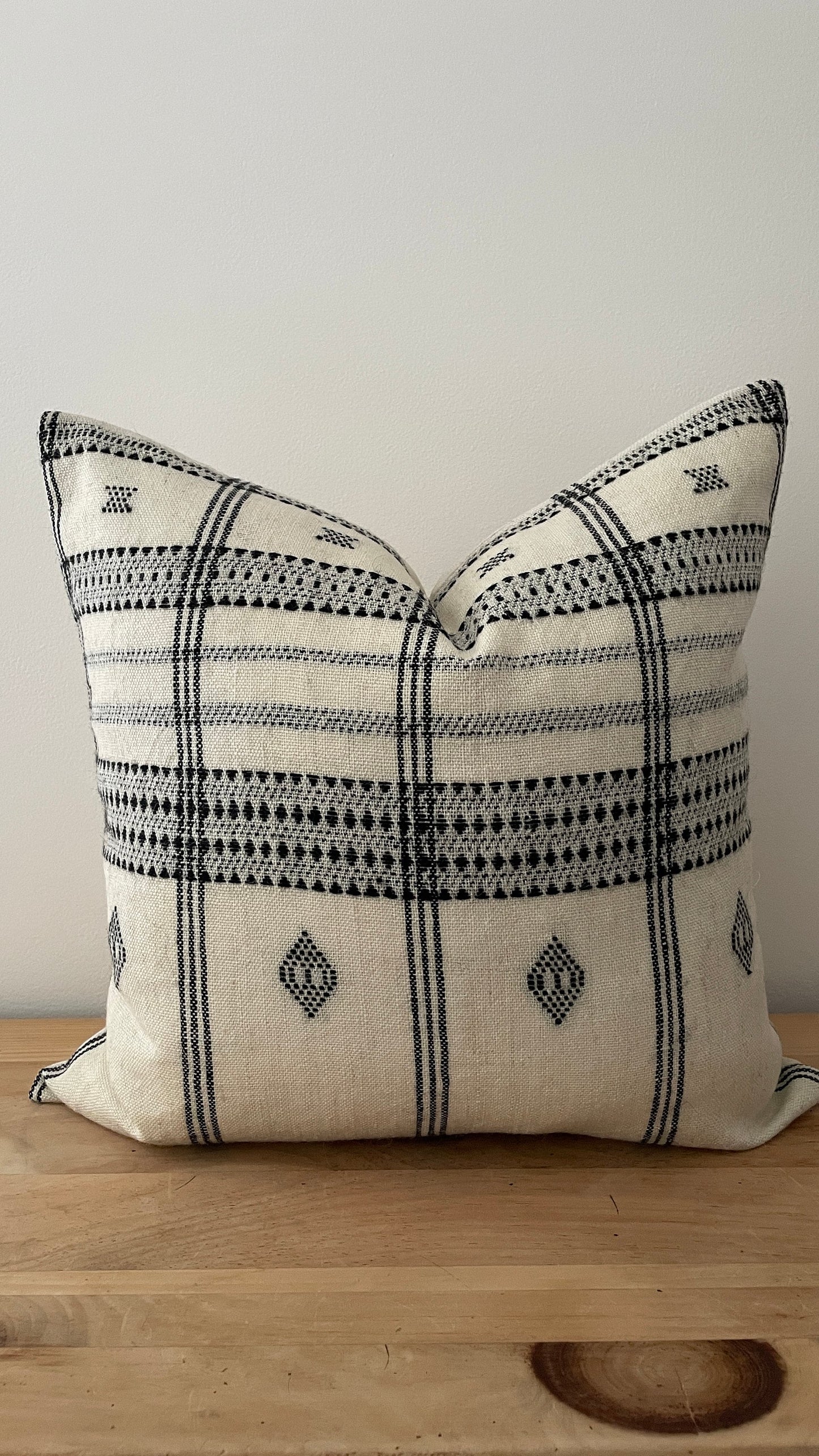 Ivory and Black Indian Wool Pillow Cover, Double Sided Pillow Cover