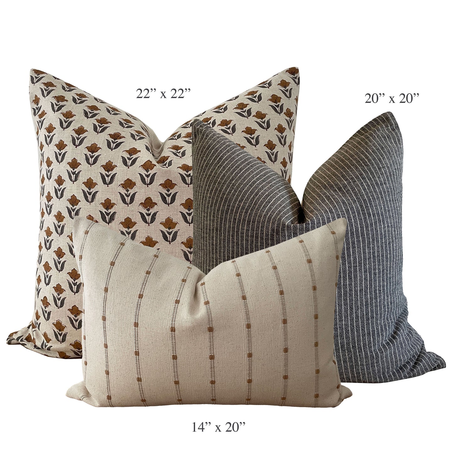 Neutral Gray Stripe and Block Print Pillow Combination || Set of 3 Covers