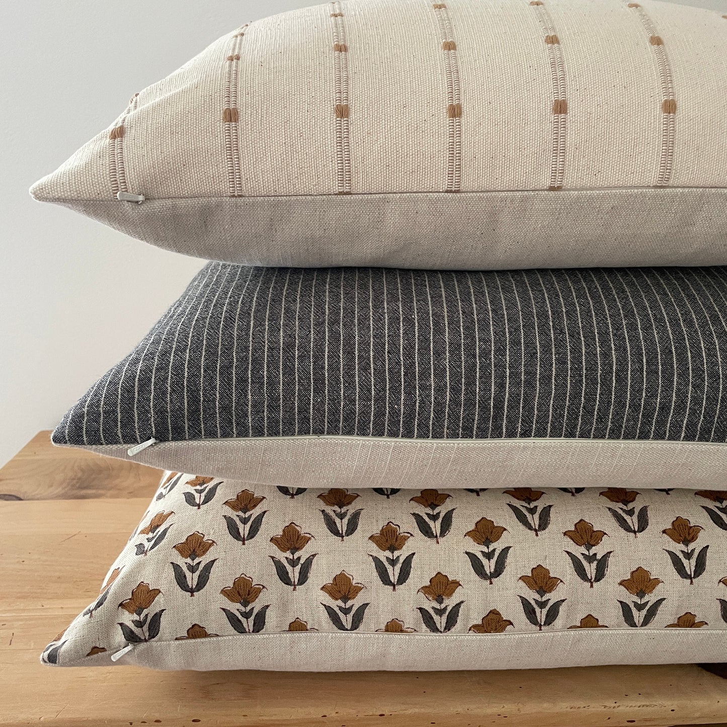 Neutral Gray Stripe and Block Print Pillow Combination || Set of 3 Covers