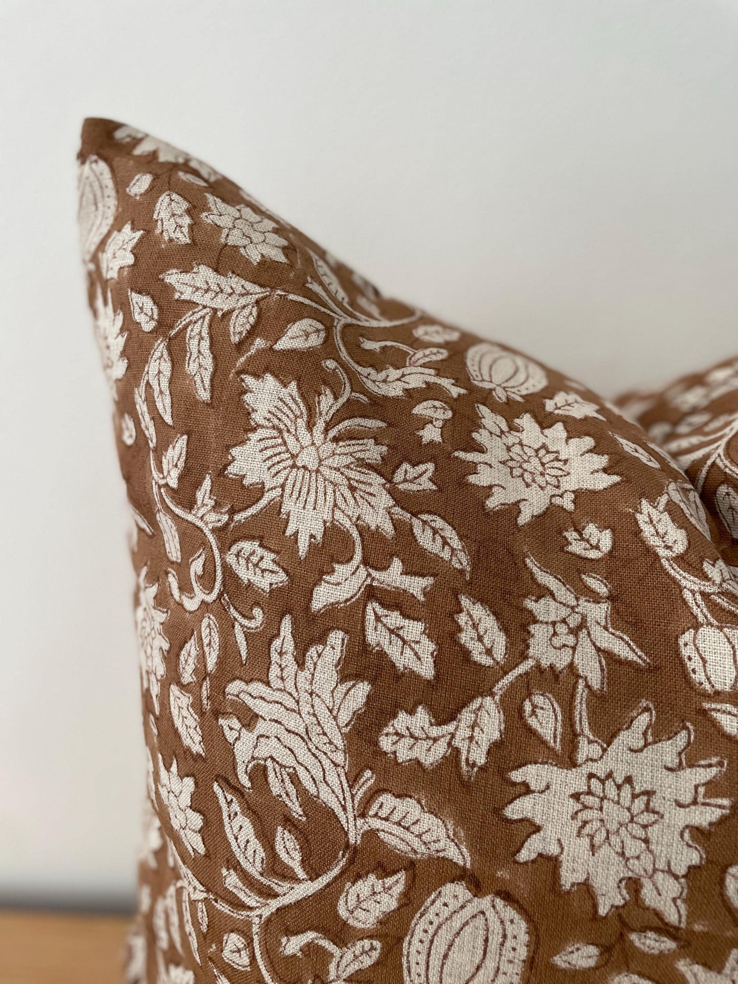 Brown Floral Block Print Linen Pillow Cover | Dyelot 2