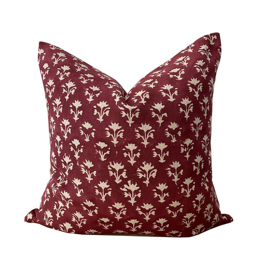 Red Block Print Pillow Cover,  Double Sided Hand Blocked Printed Cotton Pillow Cover