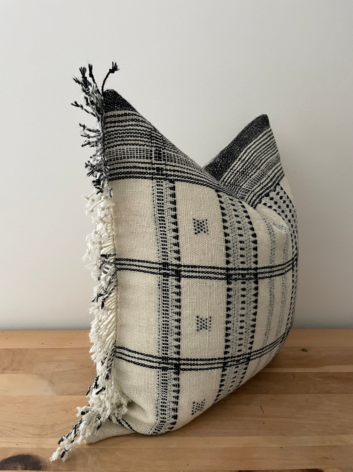 Ivory and Black Indian Wool Pillow Cover, Double Sided Pillow Cover