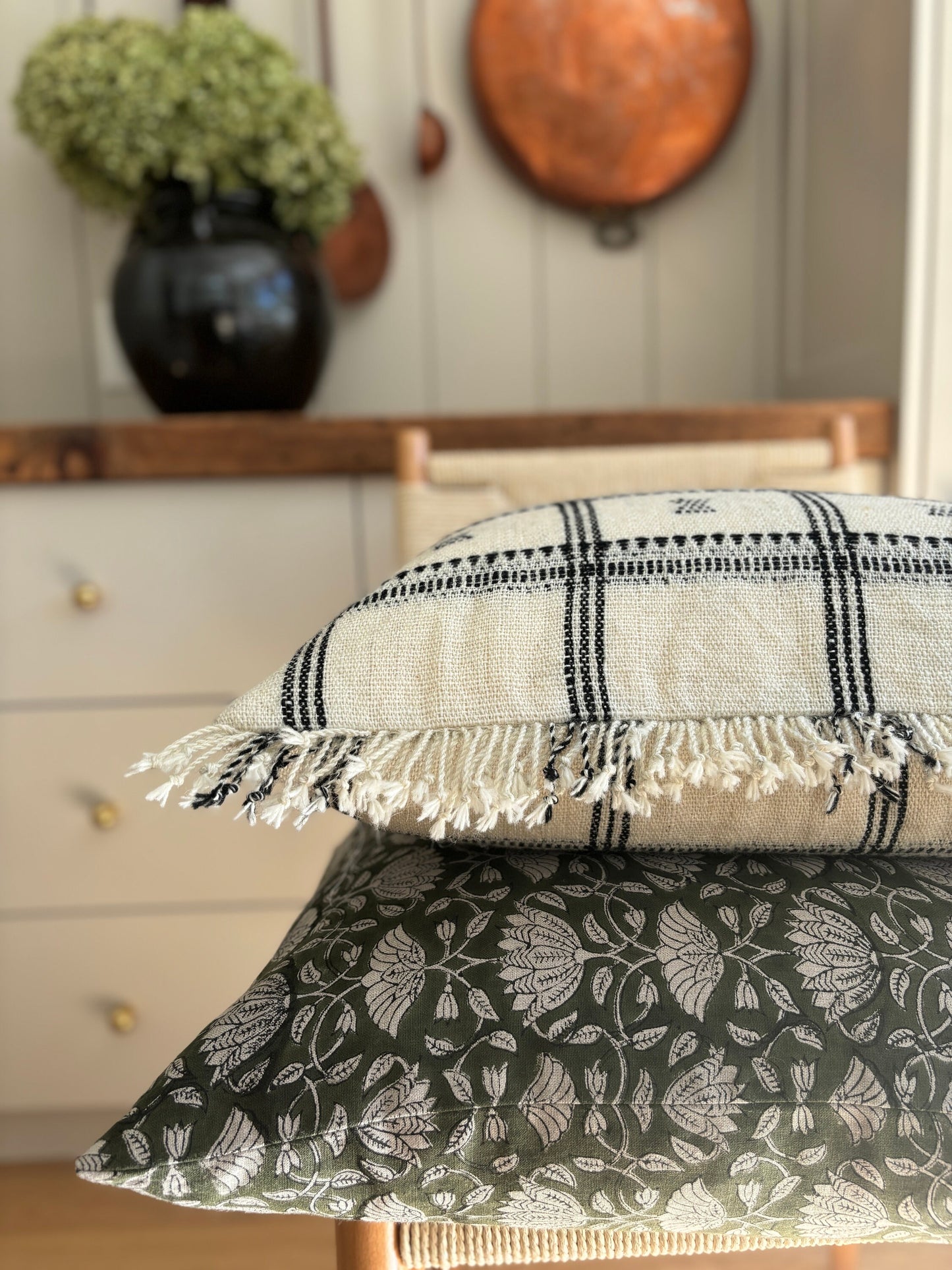 Ivory and Black Indian Wool Pillow Cover, Double Sided Pillow Cover