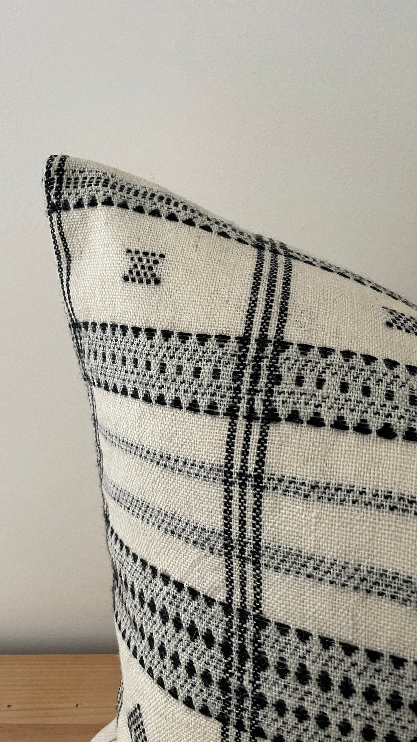 Ivory and Black Indian Wool Pillow Cover, Double Sided Pillow Cover