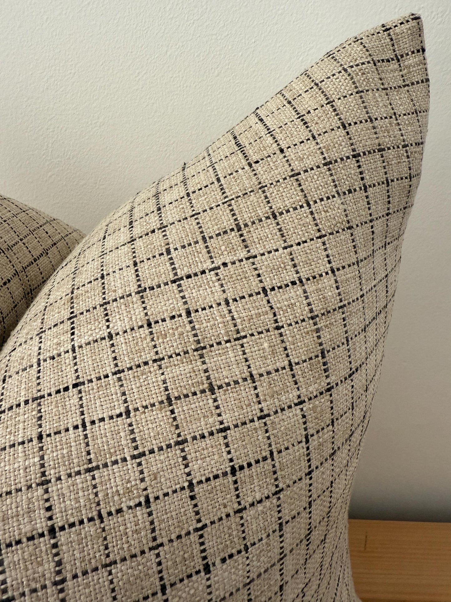 Black and Natural Woven Window Pane Plaid Pillow Cover, Designer Textured Pillow Cover, Small Window Pane Woven Plaid