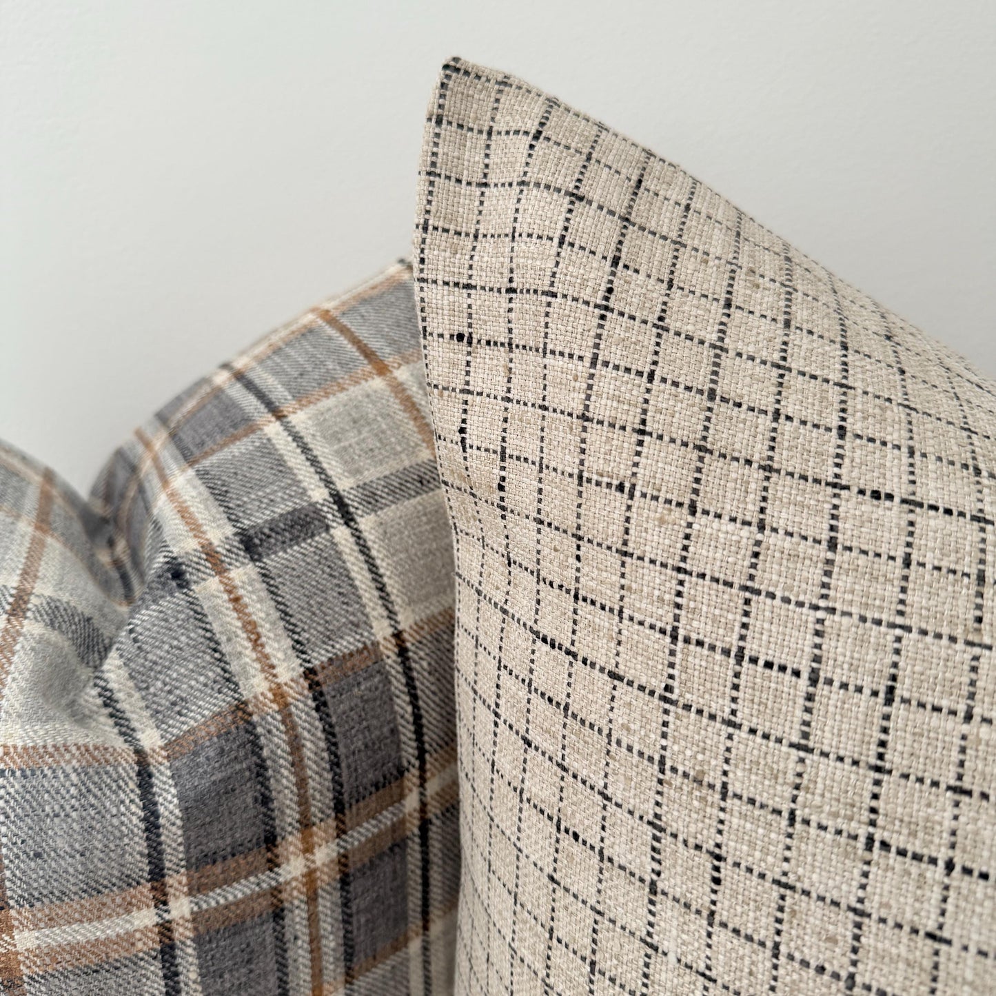 Black and Natural Woven Window Pane Plaid Pillow Cover, Designer Textured Pillow Cover, Small Window Pane Woven Plaid