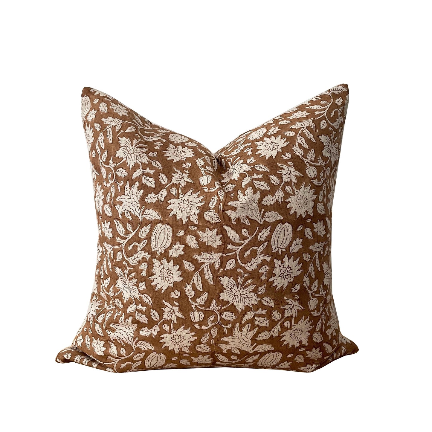 Brown Floral Block Print Linen Pillow Cover | Dyelot 2