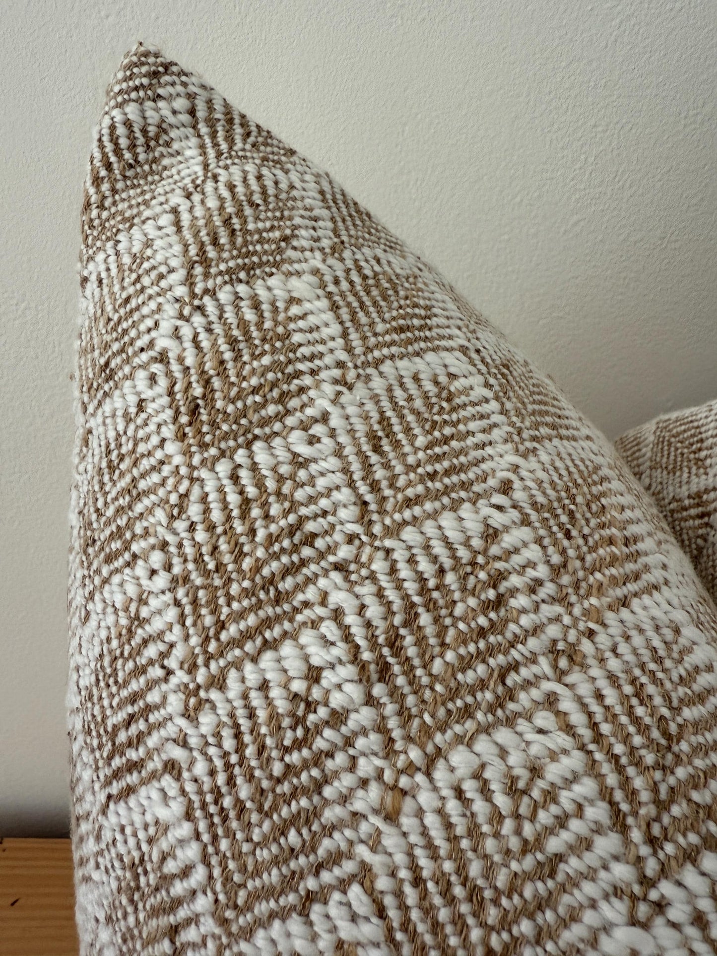 Woven Light Brown and Soft White Pillow Cover, Designer Pillow Covers