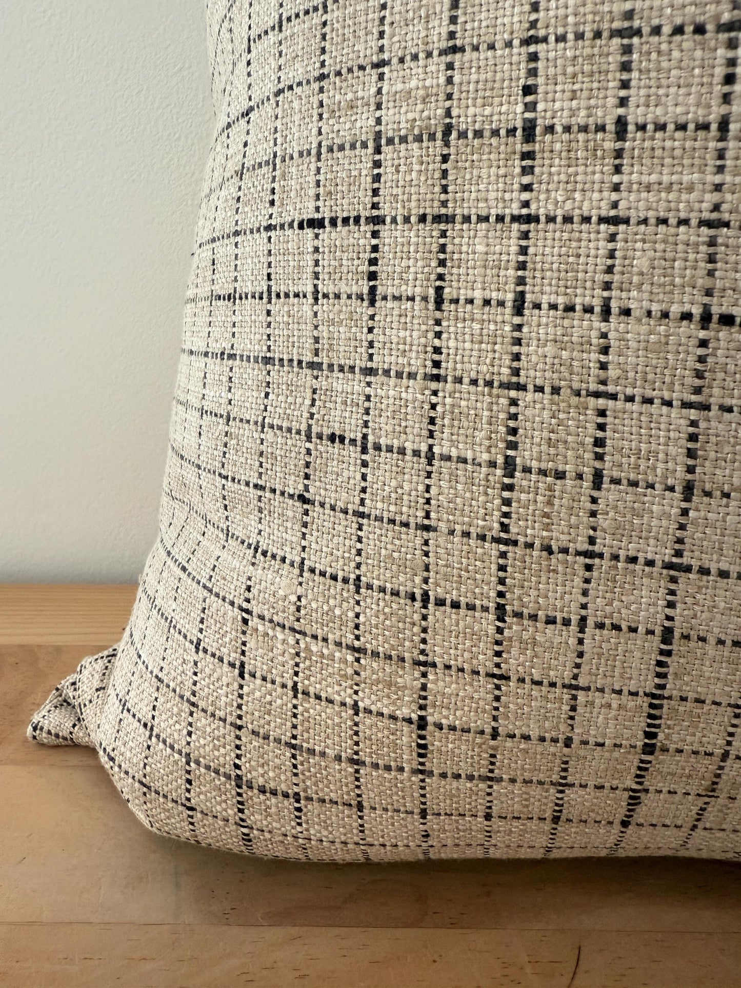 Black and Natural Woven Window Pane Plaid Pillow Cover, Designer Textured Pillow Cover, Small Window Pane Woven Plaid