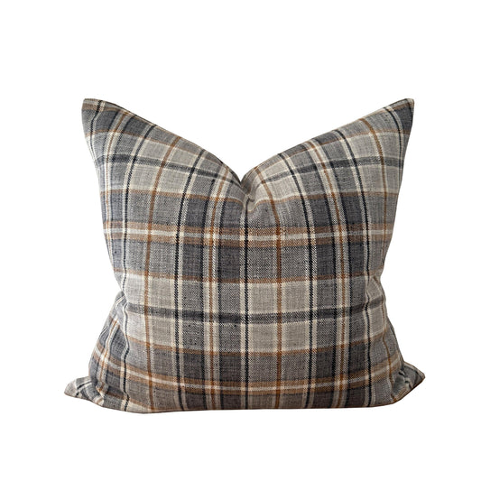 Charcoal Gray Woven Plaid Pillow Cover, Double-sided Fall Throw Pillow