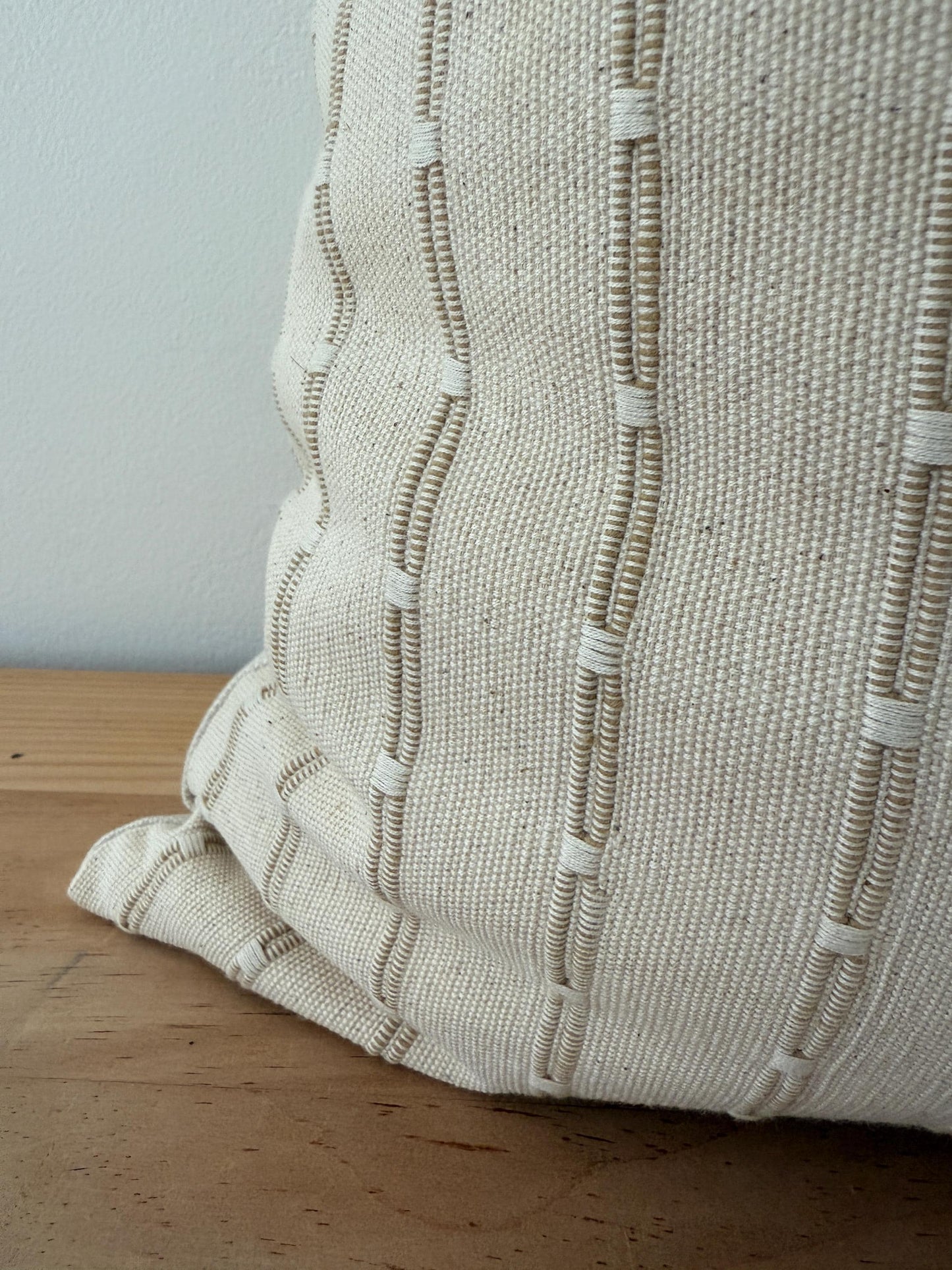 Cream and Light Ochre Stripe Pillow Cover, Hand-loomed Woven Pillow Cover