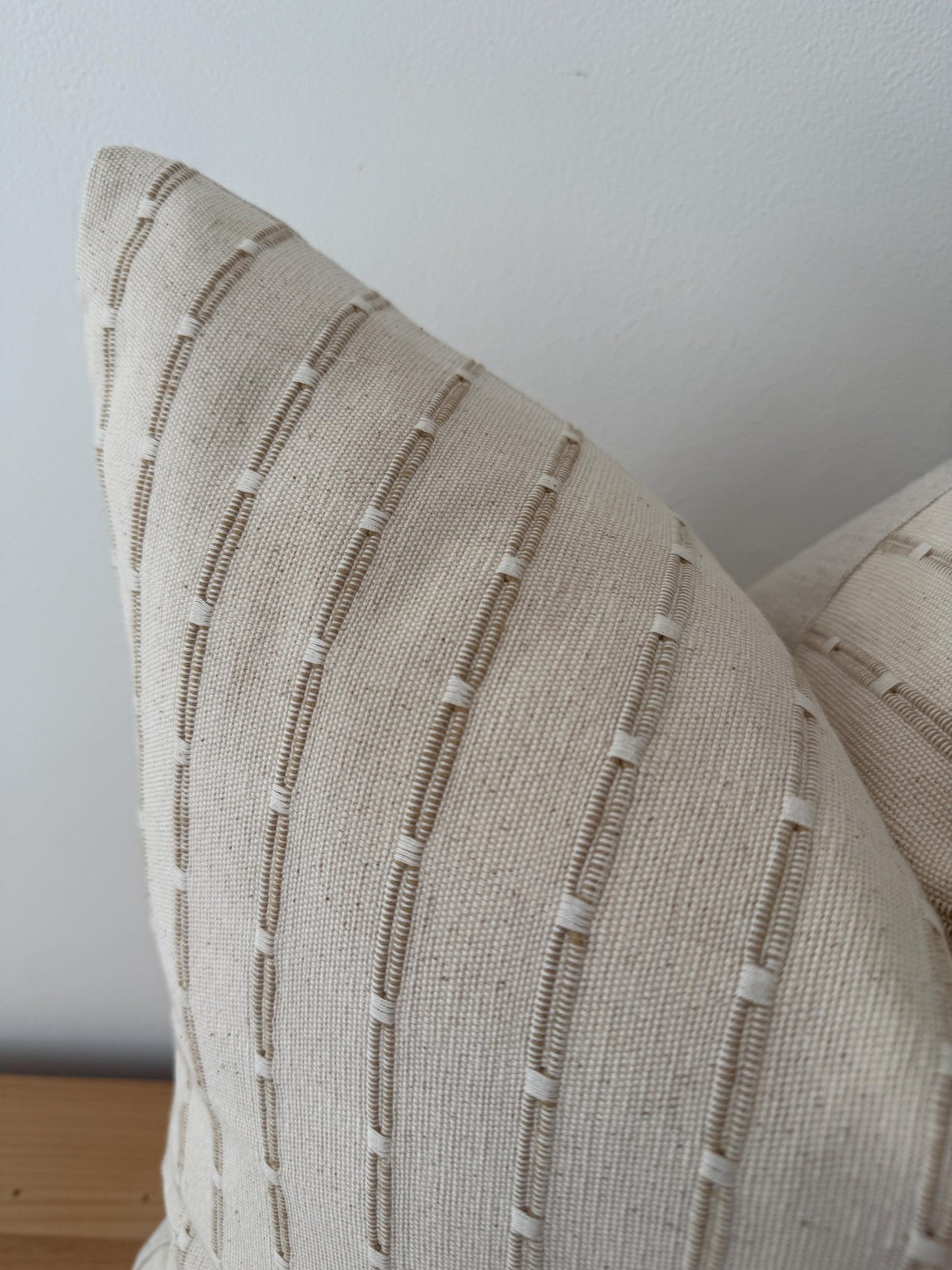 Cream and Light Ochre Stripe Pillow Cover, Hand-loomed Woven Pillow Cover