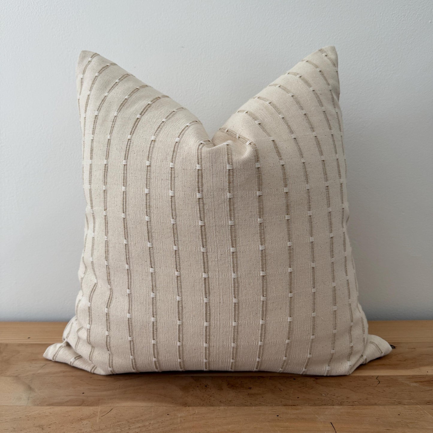 Cream and Light Ochre Stripe Pillow Cover, Hand-loomed Woven Pillow Cover