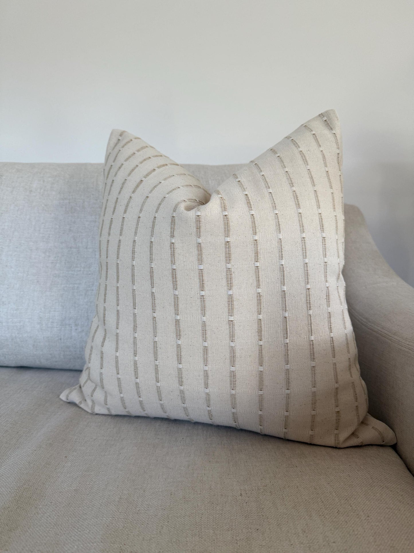 Cream and Light Ochre Stripe Pillow Cover, Hand-loomed Woven Pillow Cover